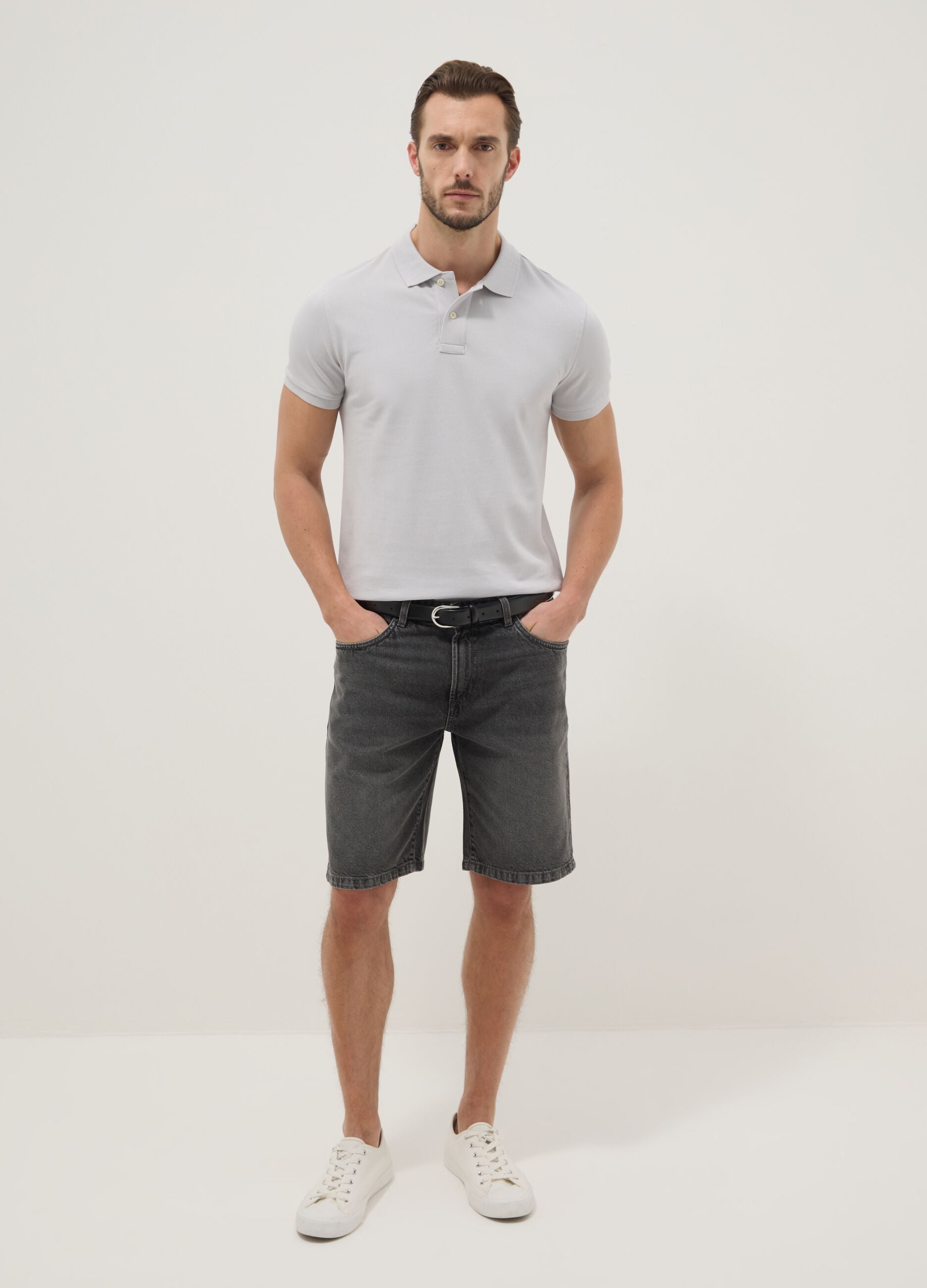 Grey slim fit short sleeve pure cotton polo