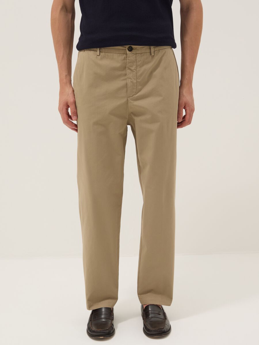 Beige pure cotton carrot-fit chino trousers_2