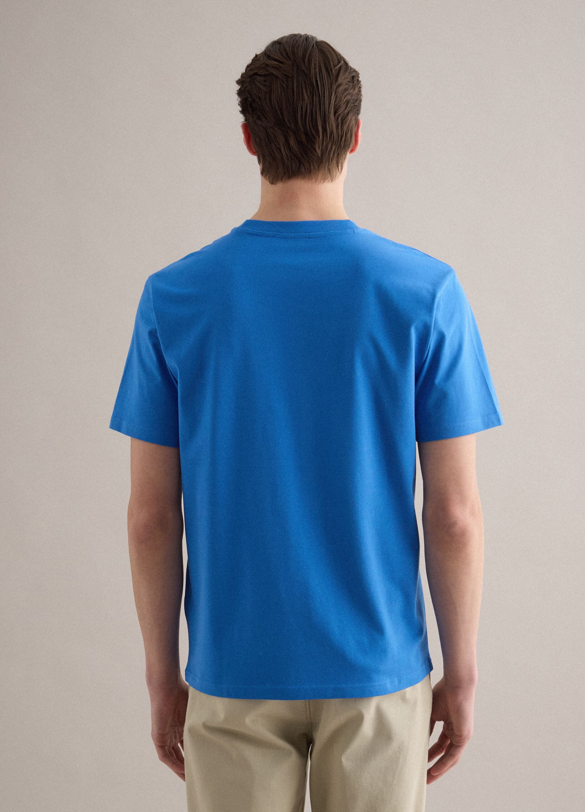 Blue pure cotton crew neck T-shirt relaxed fit