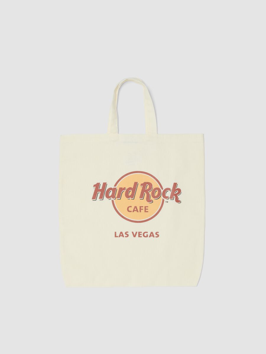 Borsa shopper in puro cotone bianca con logo Hard Rock Cafe_0