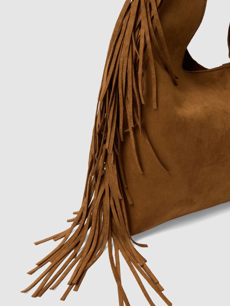Borsa handbag con frange marrone effetto camoscio_3