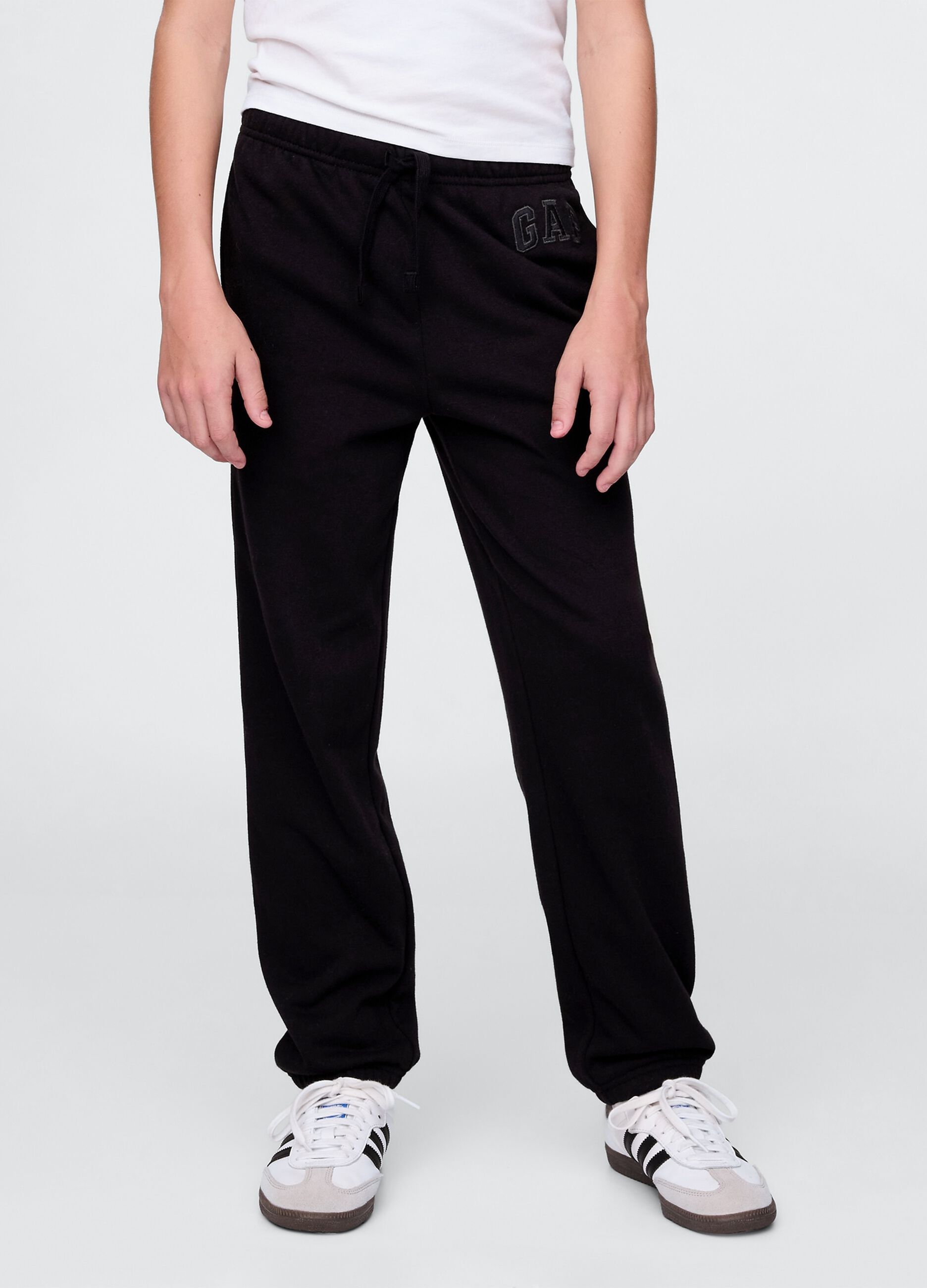 Regular fit black cotton blend jogger trousers for kids