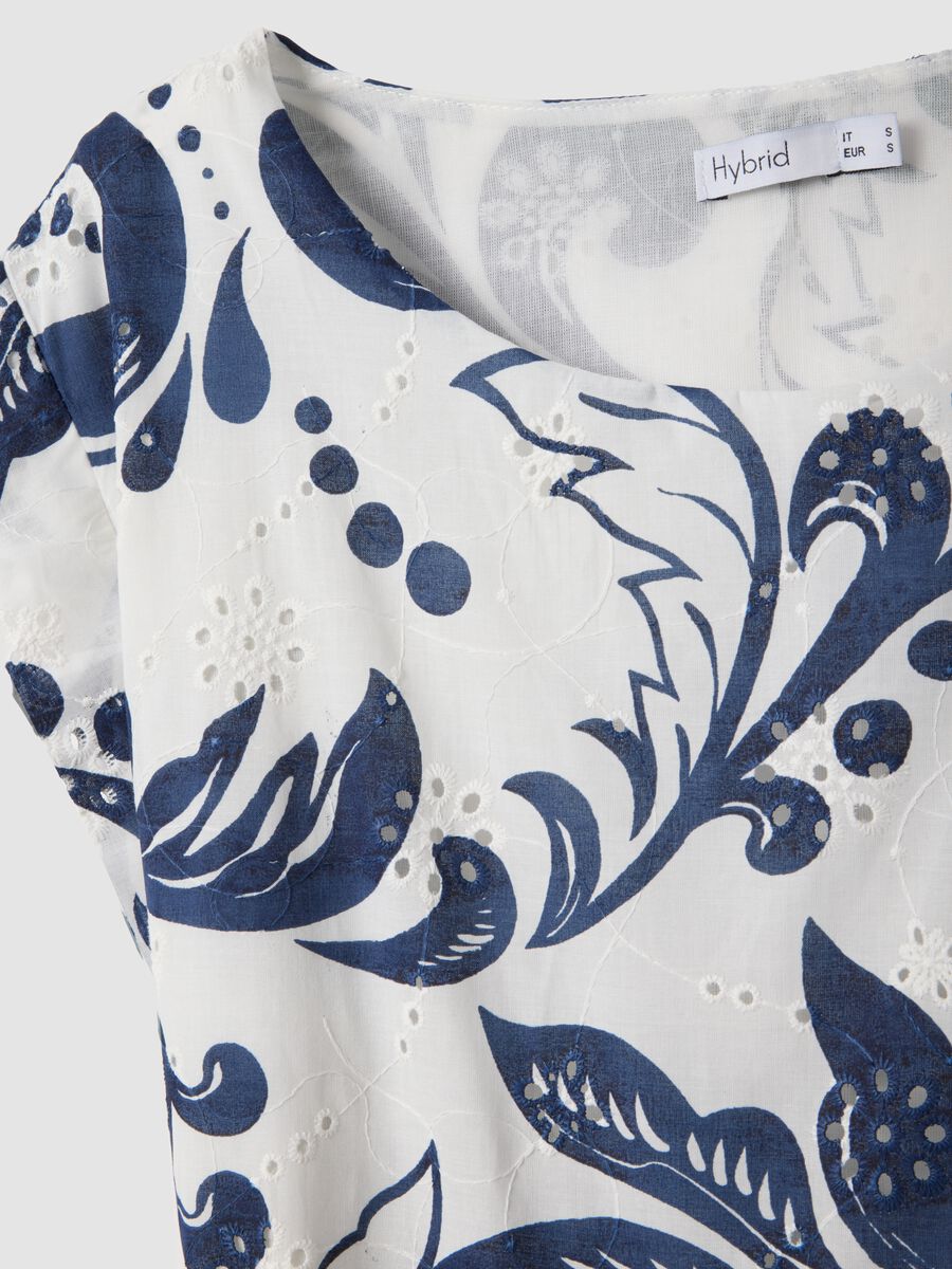 Blue and white pure cotton dress with all-over print and rope belt_5
