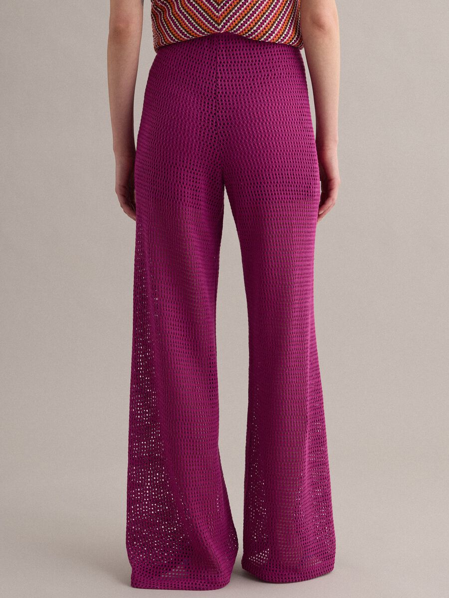 Purple viscose-blend crochet palazzo trousers, regular fit_2