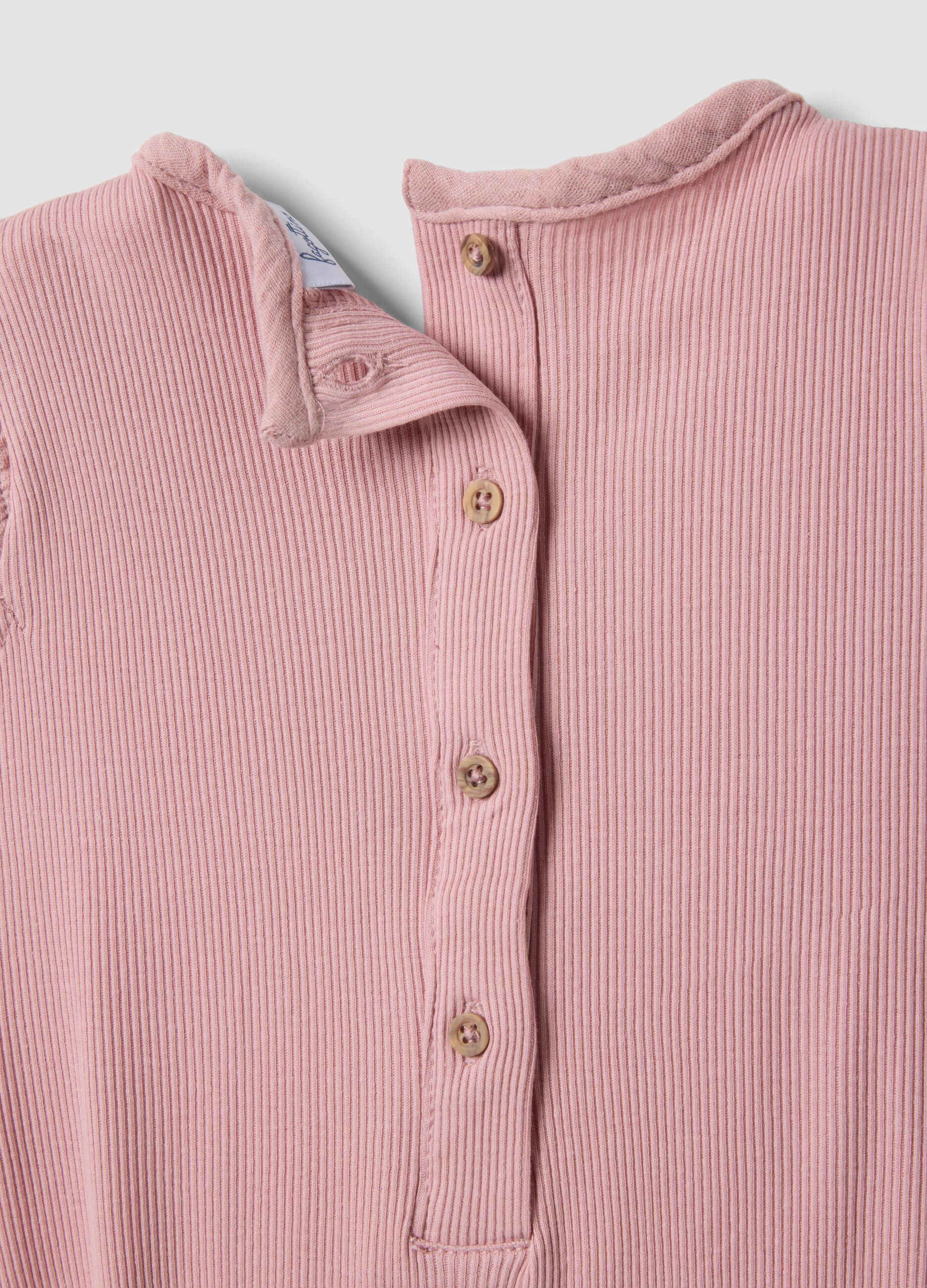 Pink pure cotton baby bodysuit with ruffle sleeves