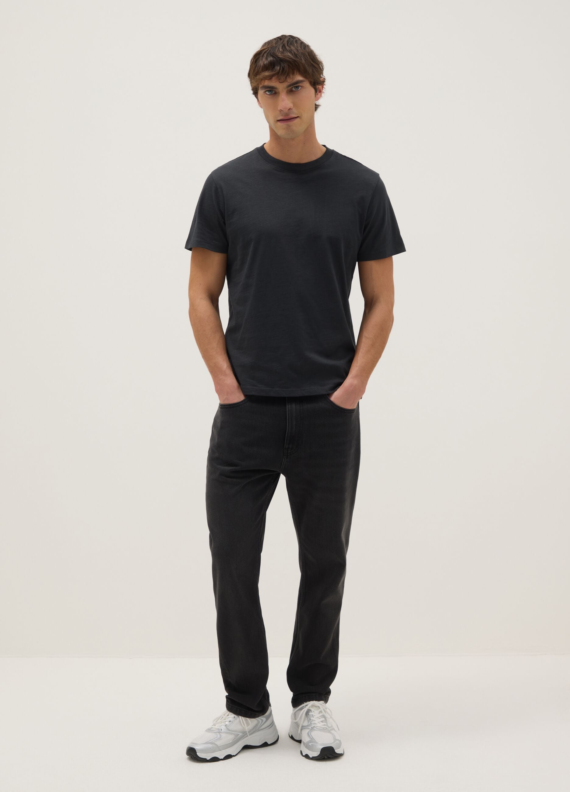 Grey Pure Cotton Regular Fit T-shirt