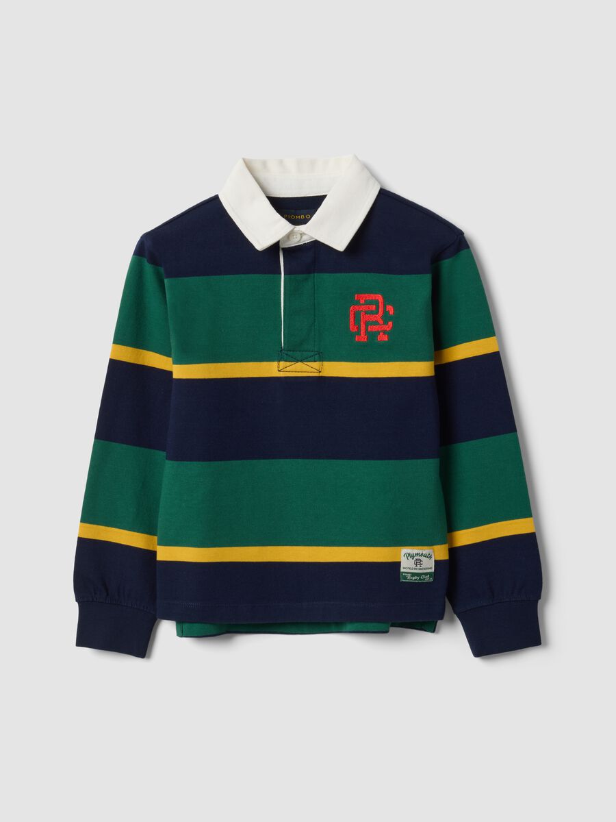 Boys&rsquo; multicolour pure cotton striped rugby polo with classic collar_3