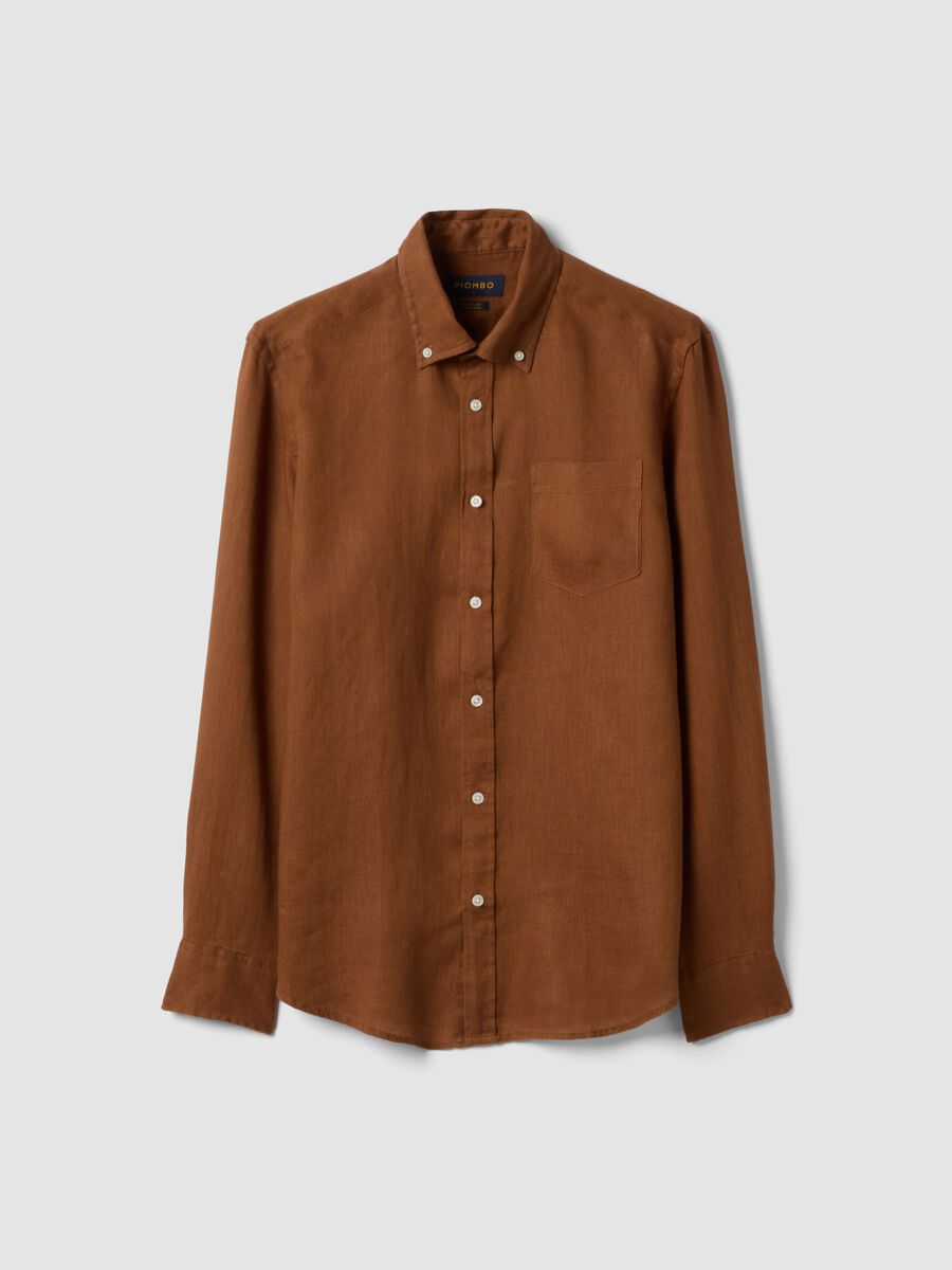 Brown pure linen shirt with button-down collar, regular fit_4