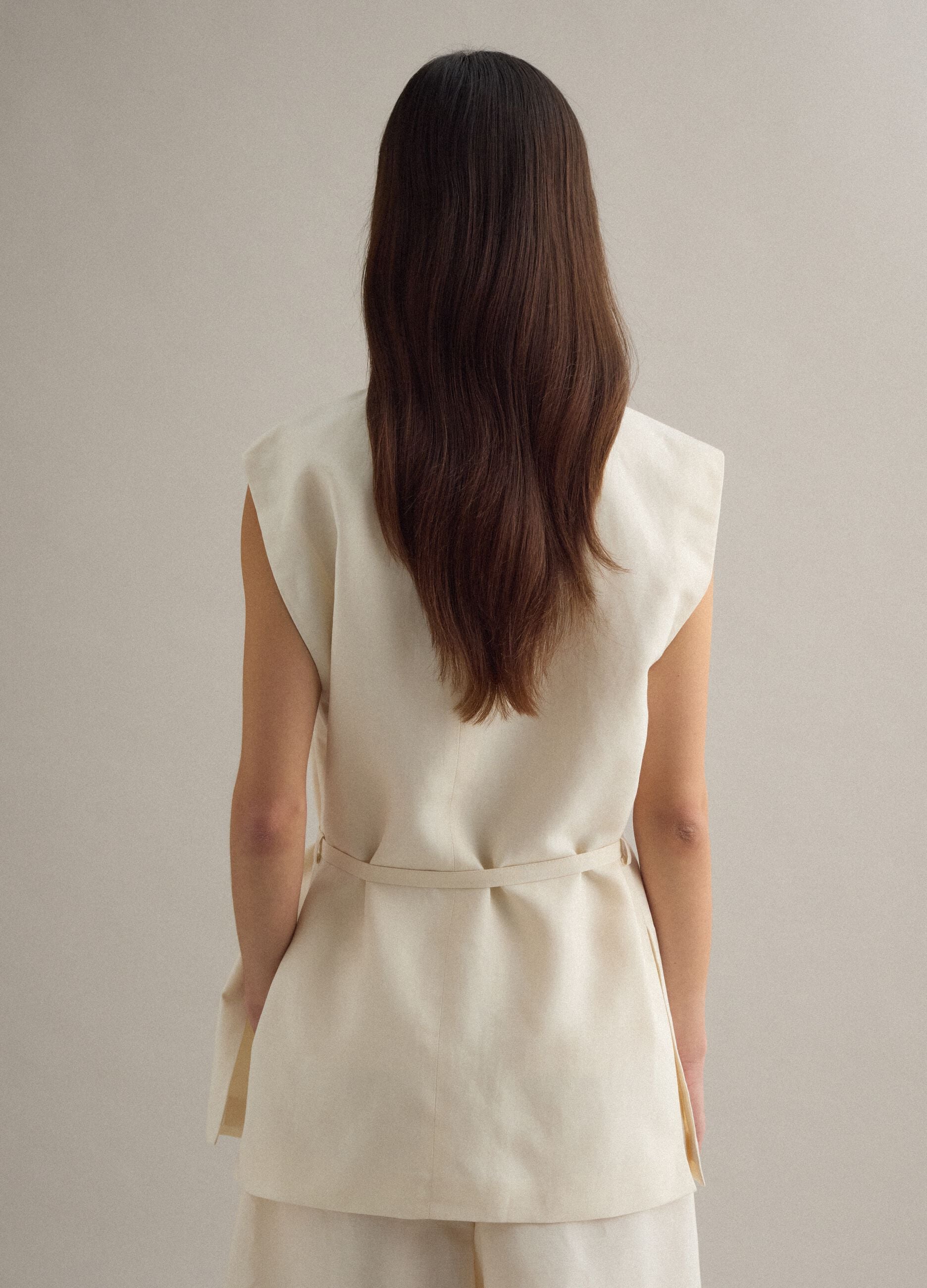 White regular-fit lyocell-linen blend waistcoat with belt