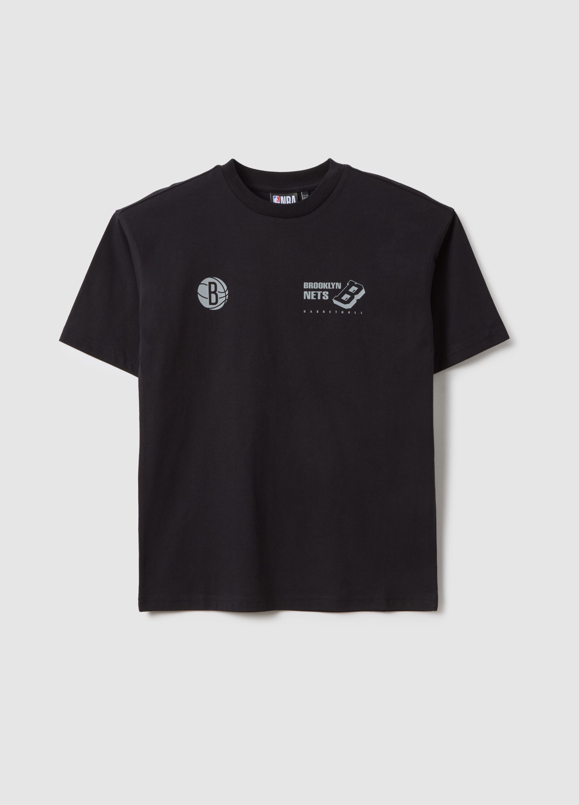 Children's black pure cotton over-fit T-shirt with Brooklyn Nets logo