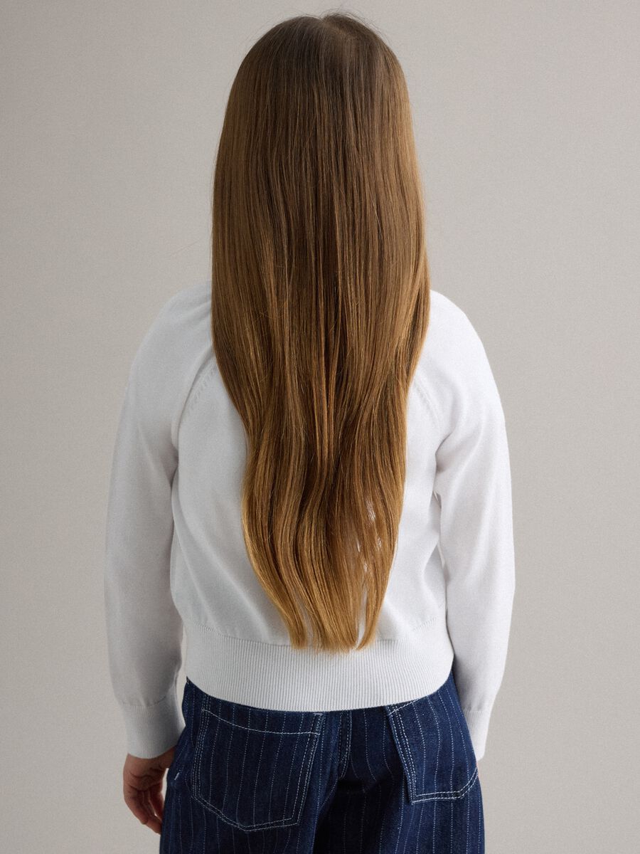 Girl's pure white cotton cardigan regular fit with cable knit_1