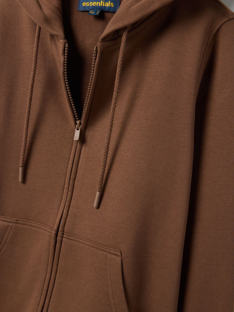 Felpa in misto cotone marrone regular fit con cappuccio e zip_5