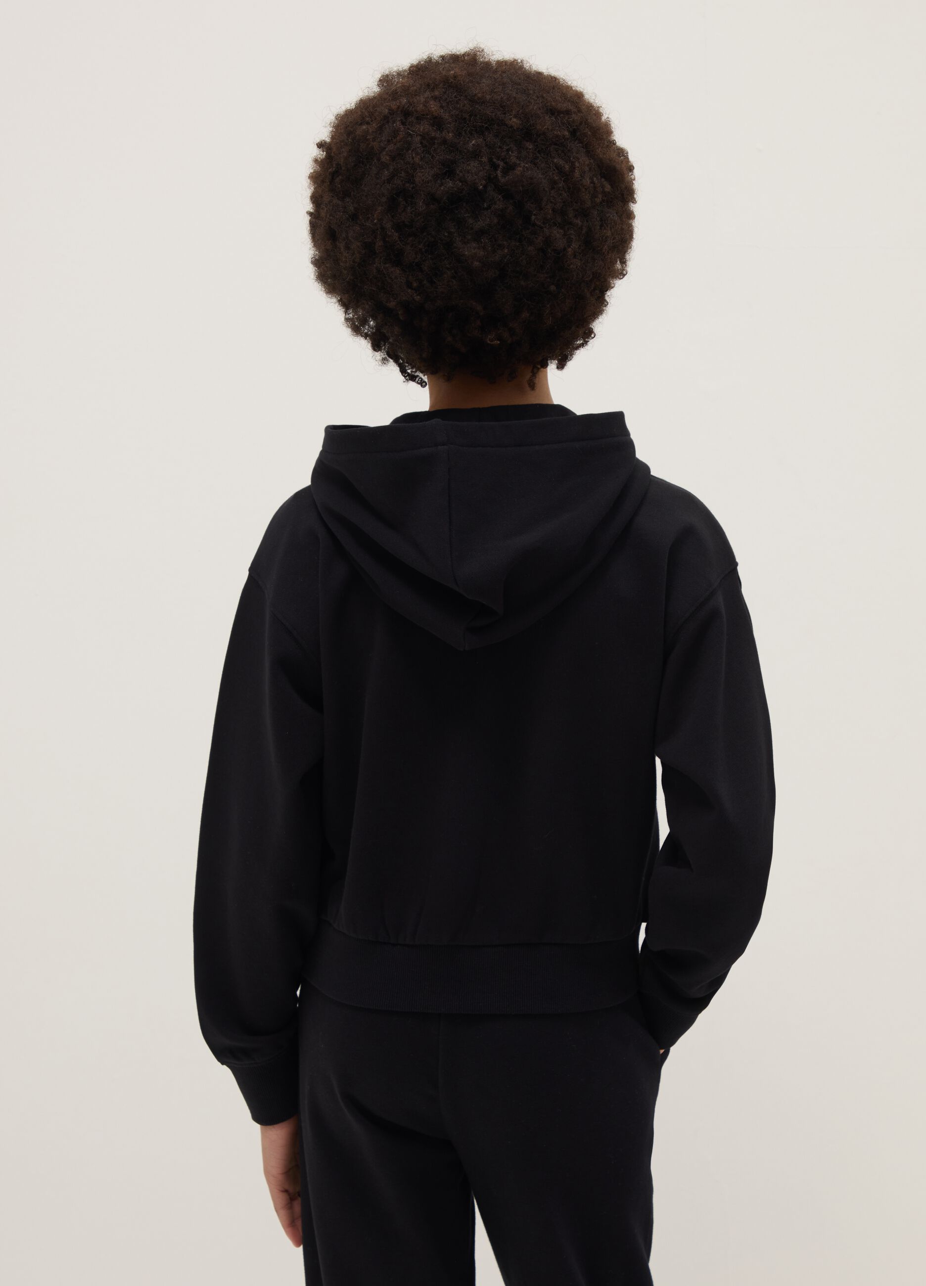 Girls' pure cotton black hoodie regular fit with zip
