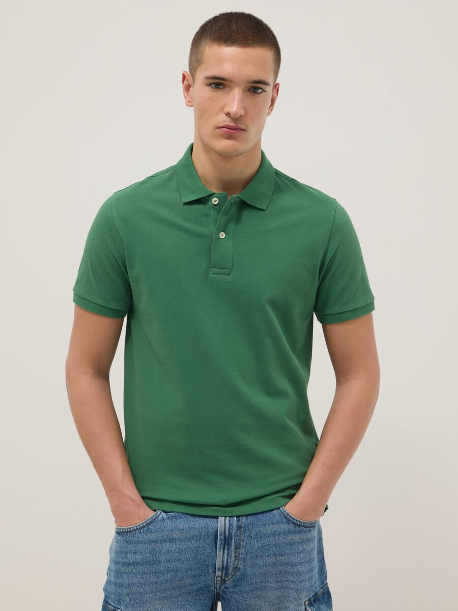 Short sleeve polo in pure green cotton regular fit_0