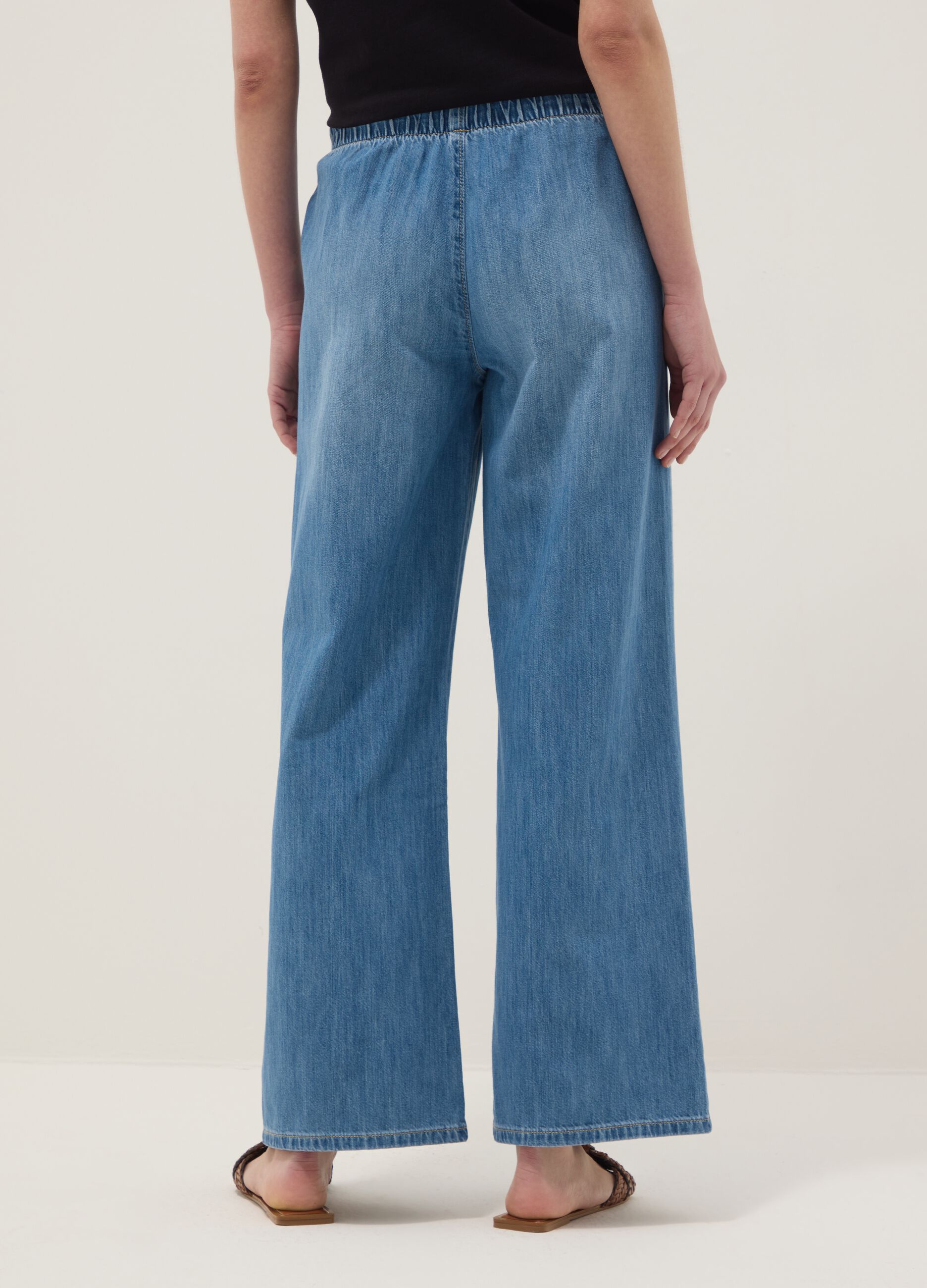 Blue pure cotton wide-leg denim jeans