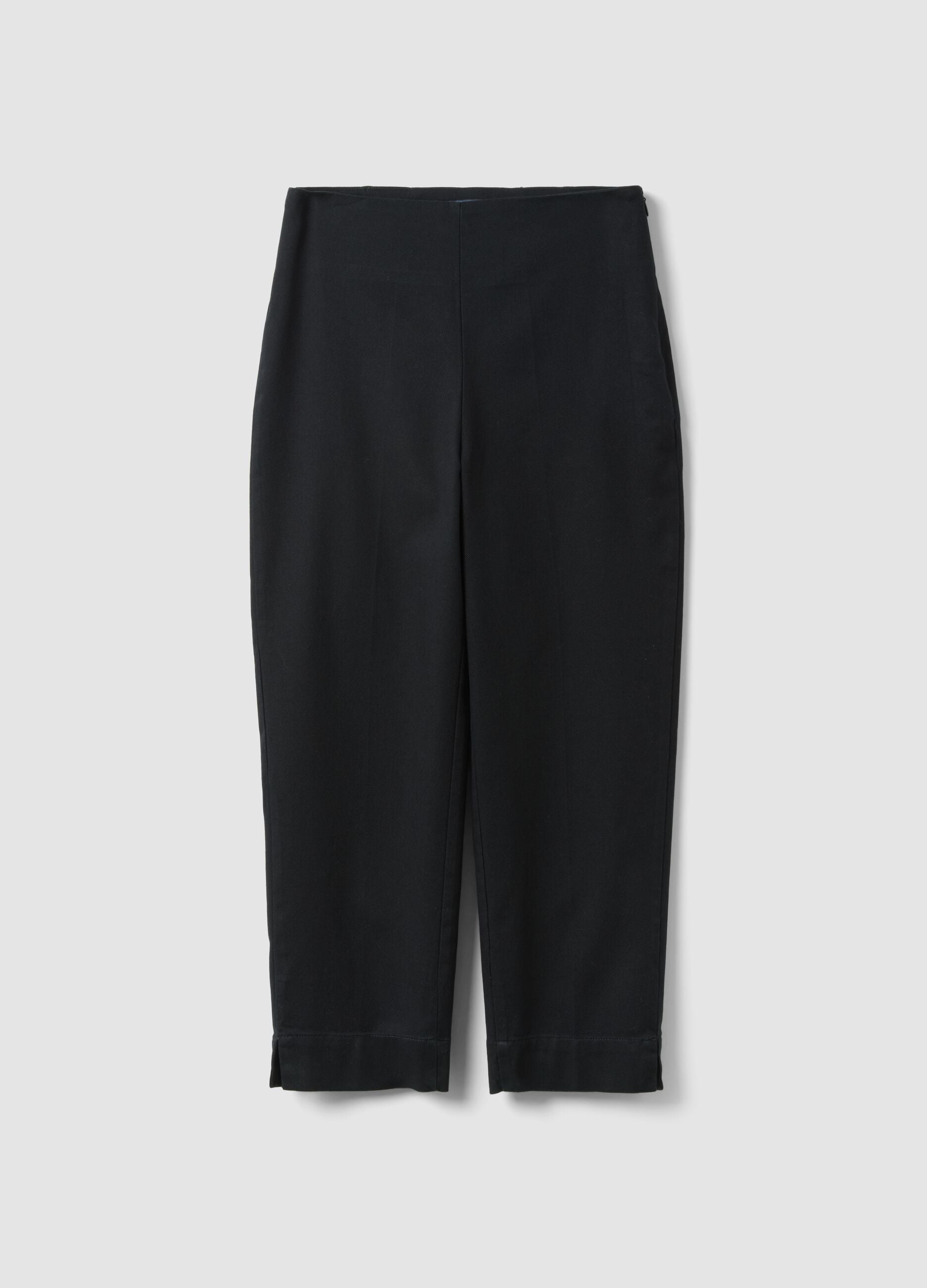 Black Slim Fit Stretch Cotton Ankle Trousers