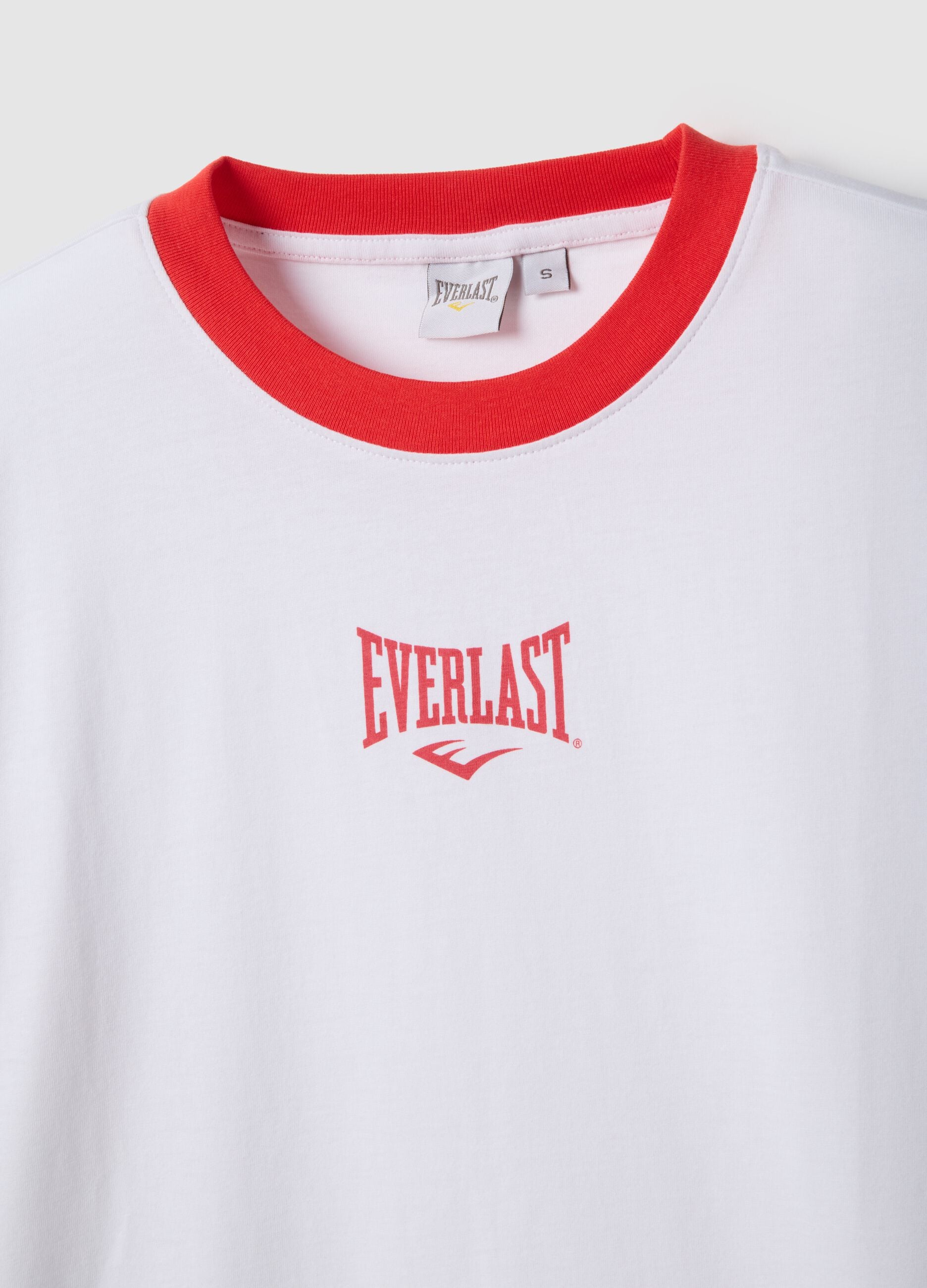 White pure cotton T-shirt regular fit with red trims