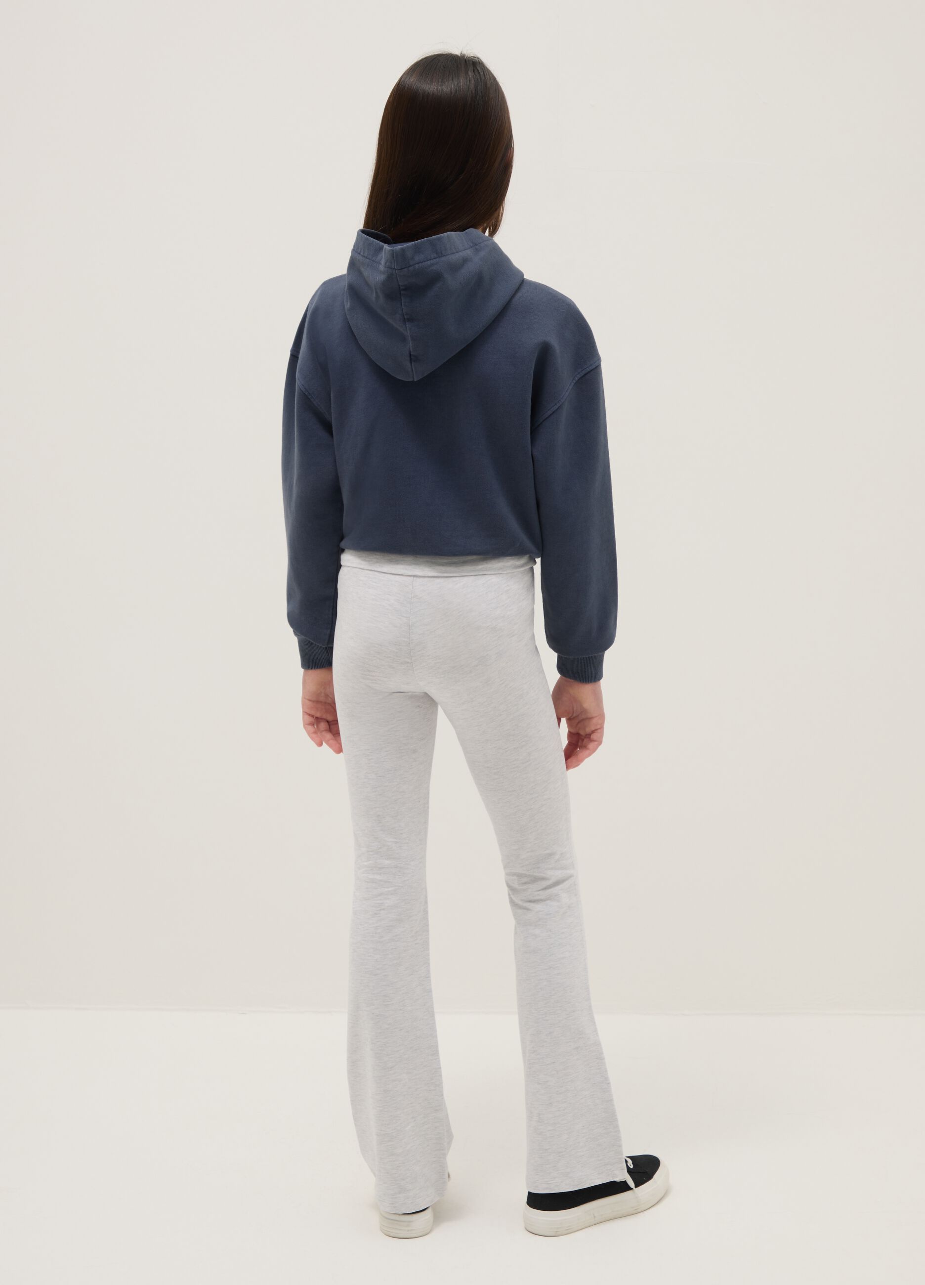 Grey cotton stretch flare fit leggings for girls