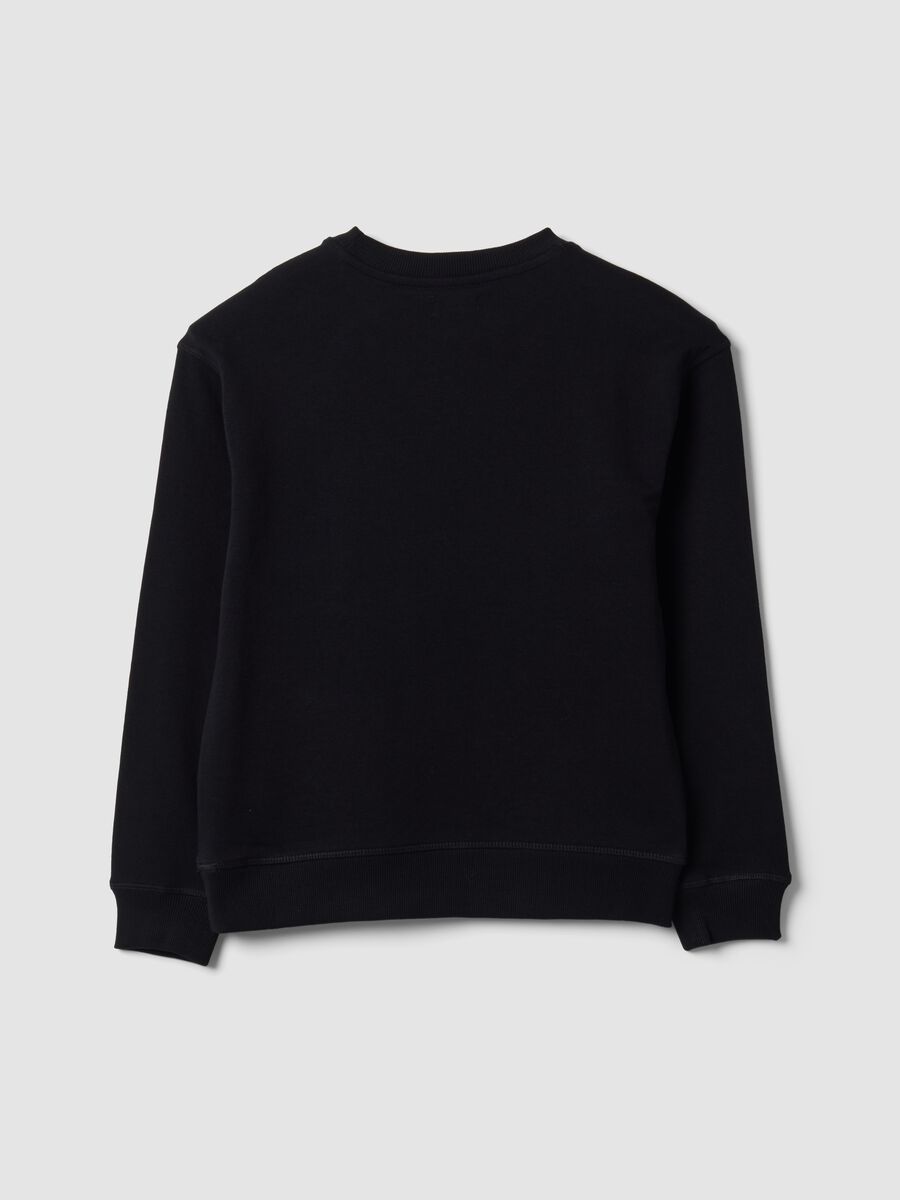 Black pure cotton crew-neck sweatshirt for boys, relaxed fit_4