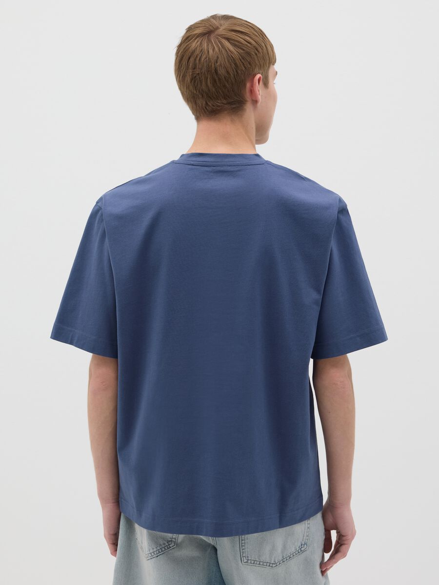 Men's 100% cotton blue boxy fit T-shirt with Surf Beach Bar print_2