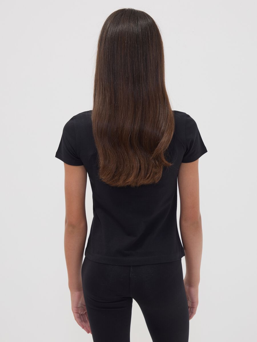 Black organic cotton T-shirt with silver graphic for girls_1