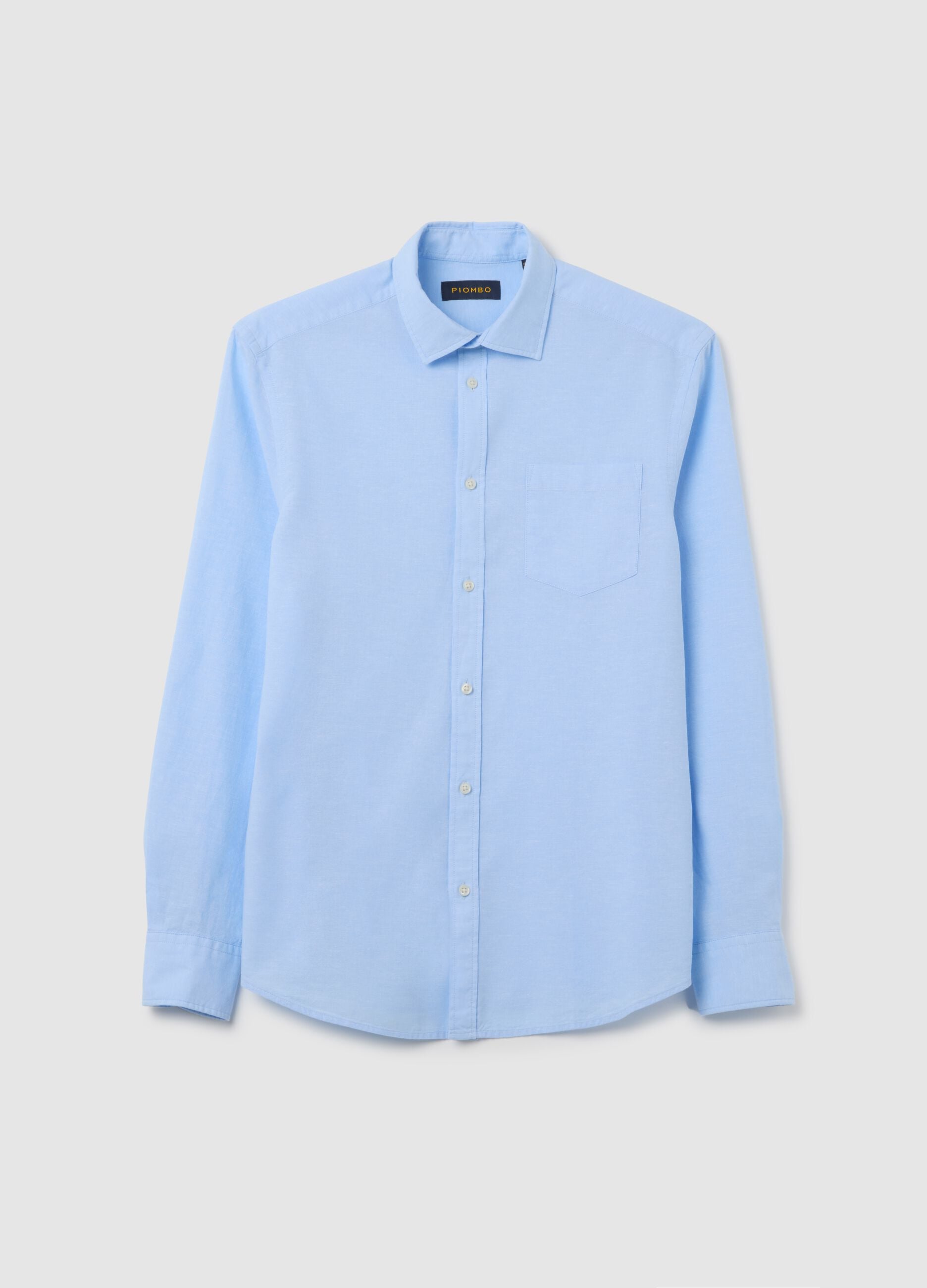 Men&rsquo;s light blue cotton and linen shirt in regular fit with pocket