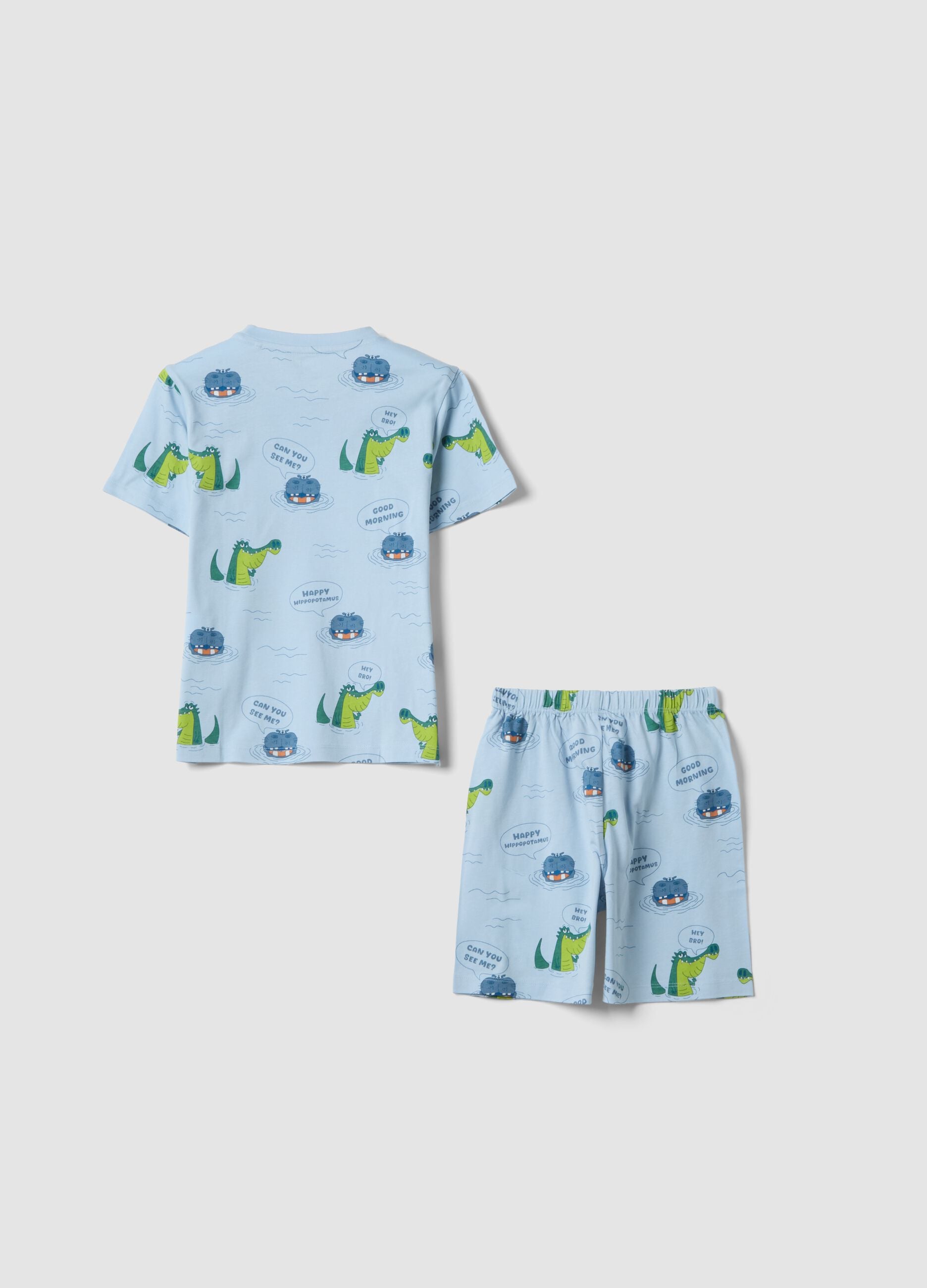 Kids' sky blue pure cotton pyjamas regular fit with prints