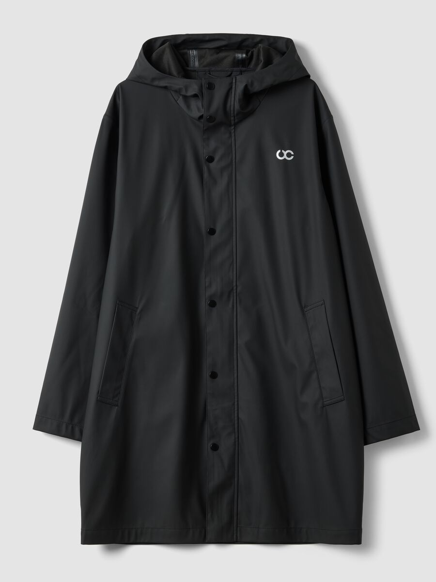 Impermeabile nero regular fit con zip_0