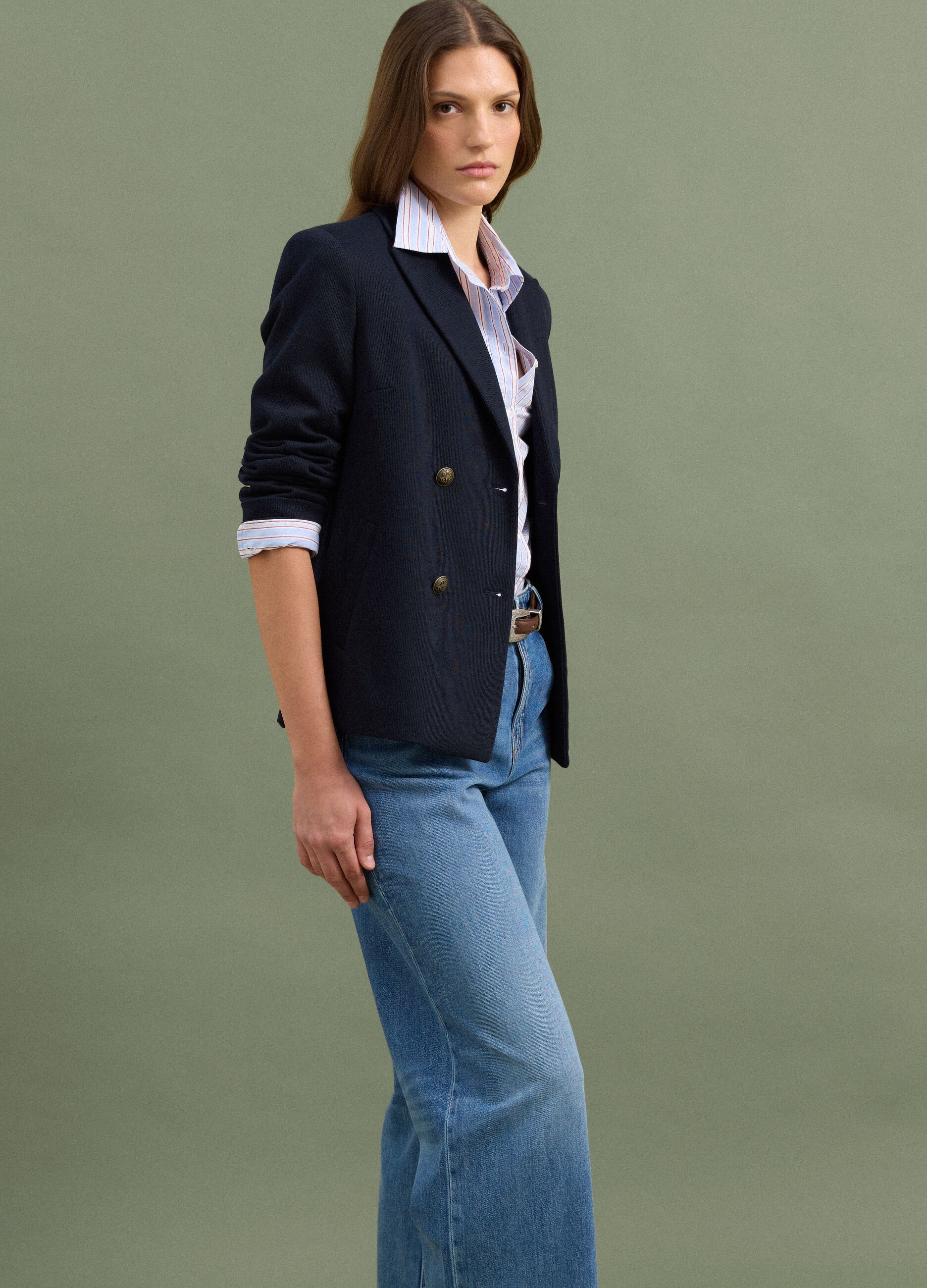 Navy regular-fit double-breasted blazer with classic lapels