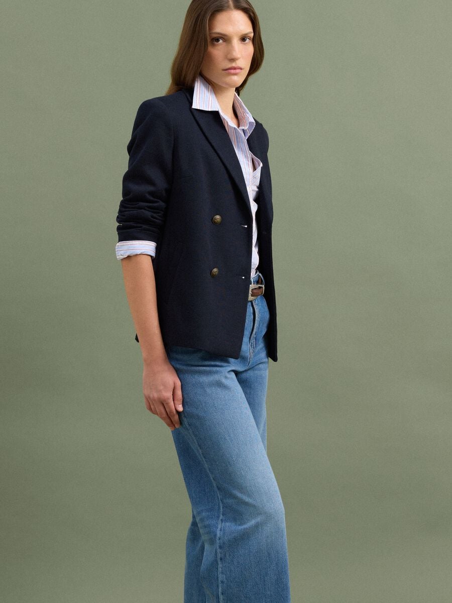 Navy regular-fit double-breasted blazer with classic lapels_2