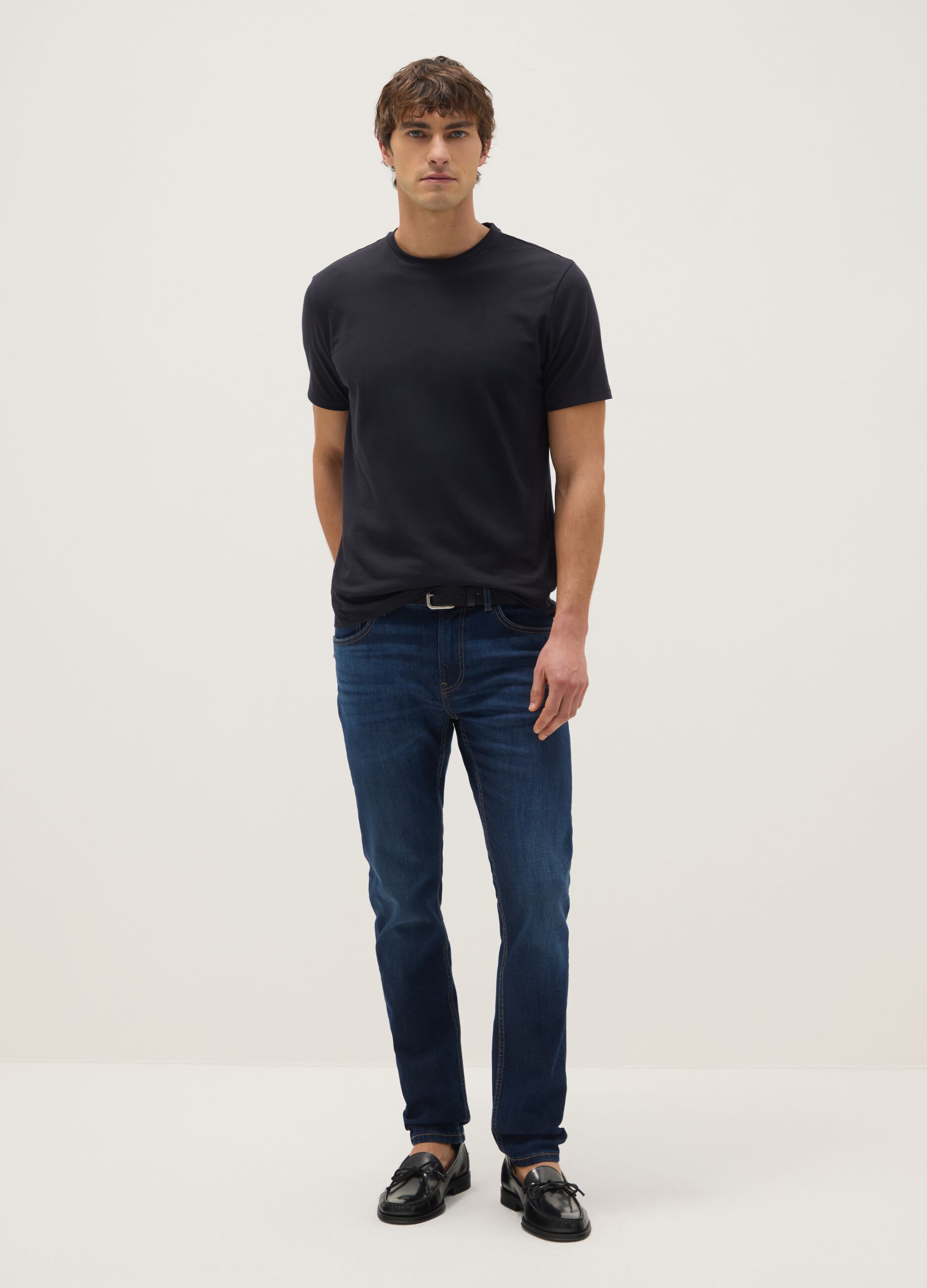 Black slim fit stretch cotton T-shirt