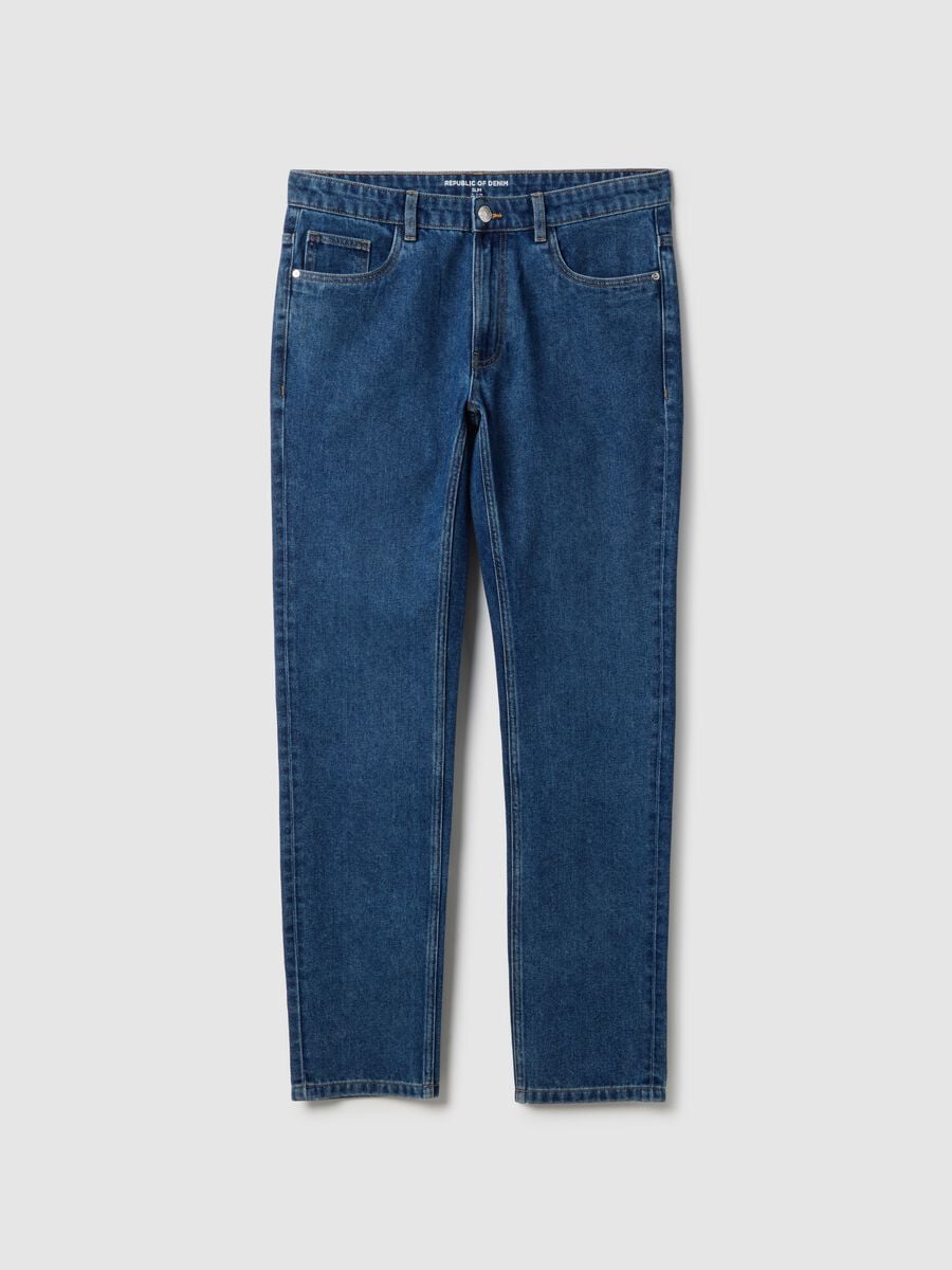 Blue Cotton Blend Slim Fit Jeans_4