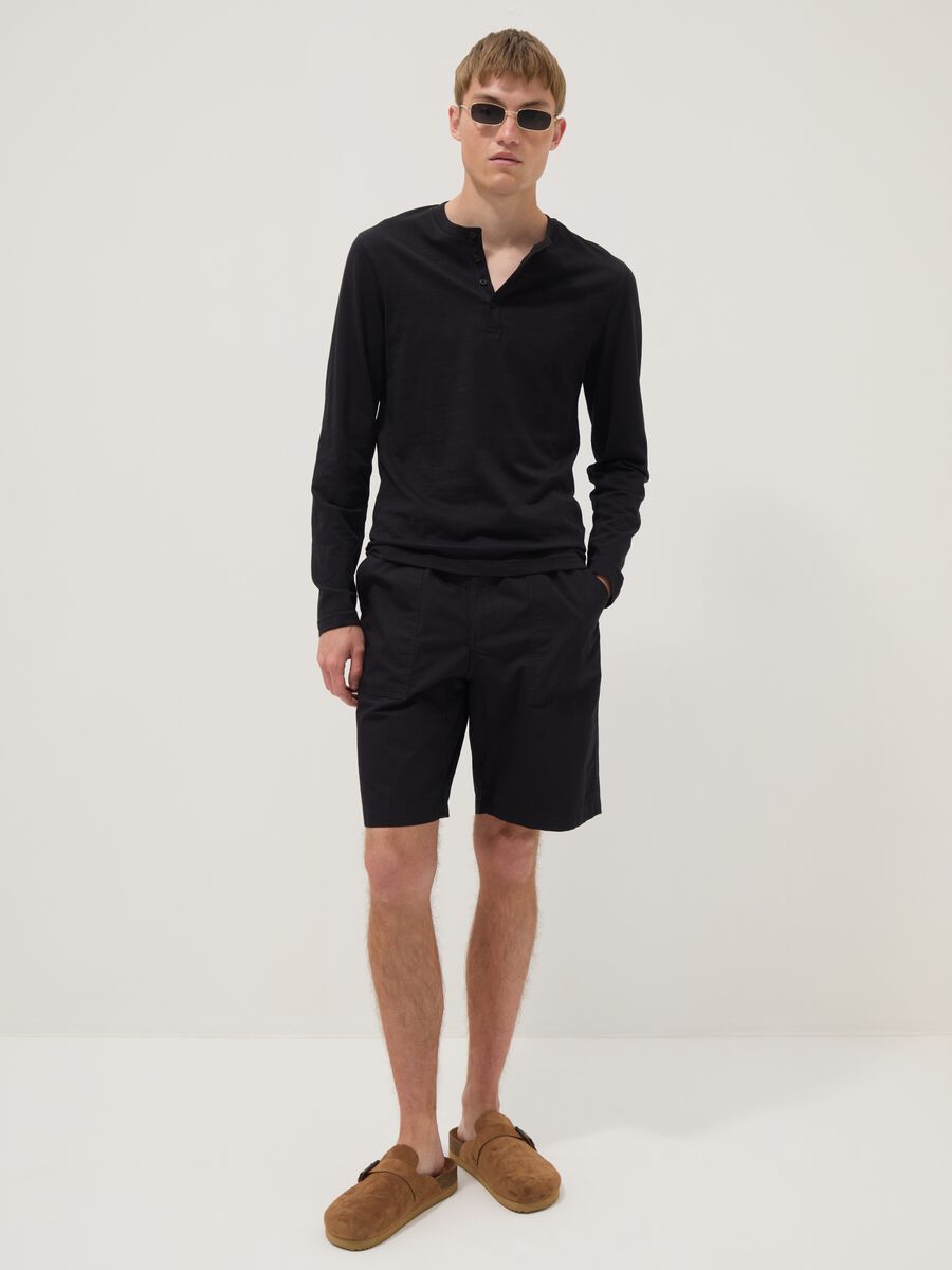 Shorts blu in puro cotone con vita elastica baggy fit_0