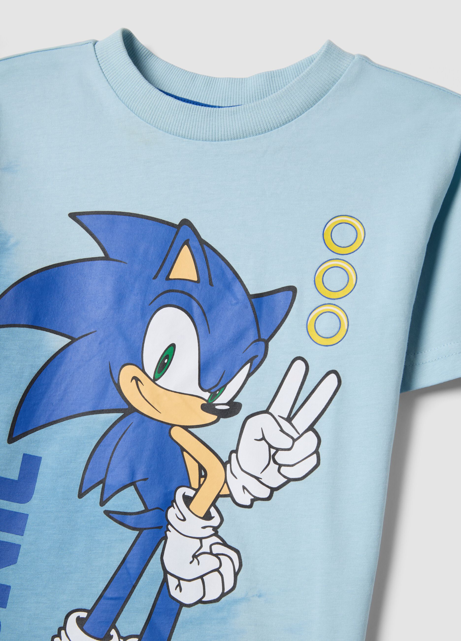 Blue pure cotton children's t-shirt regular fit with Sonic