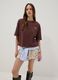 Brown pure cotton T-shirt with embroidered detail, boxy fit_0