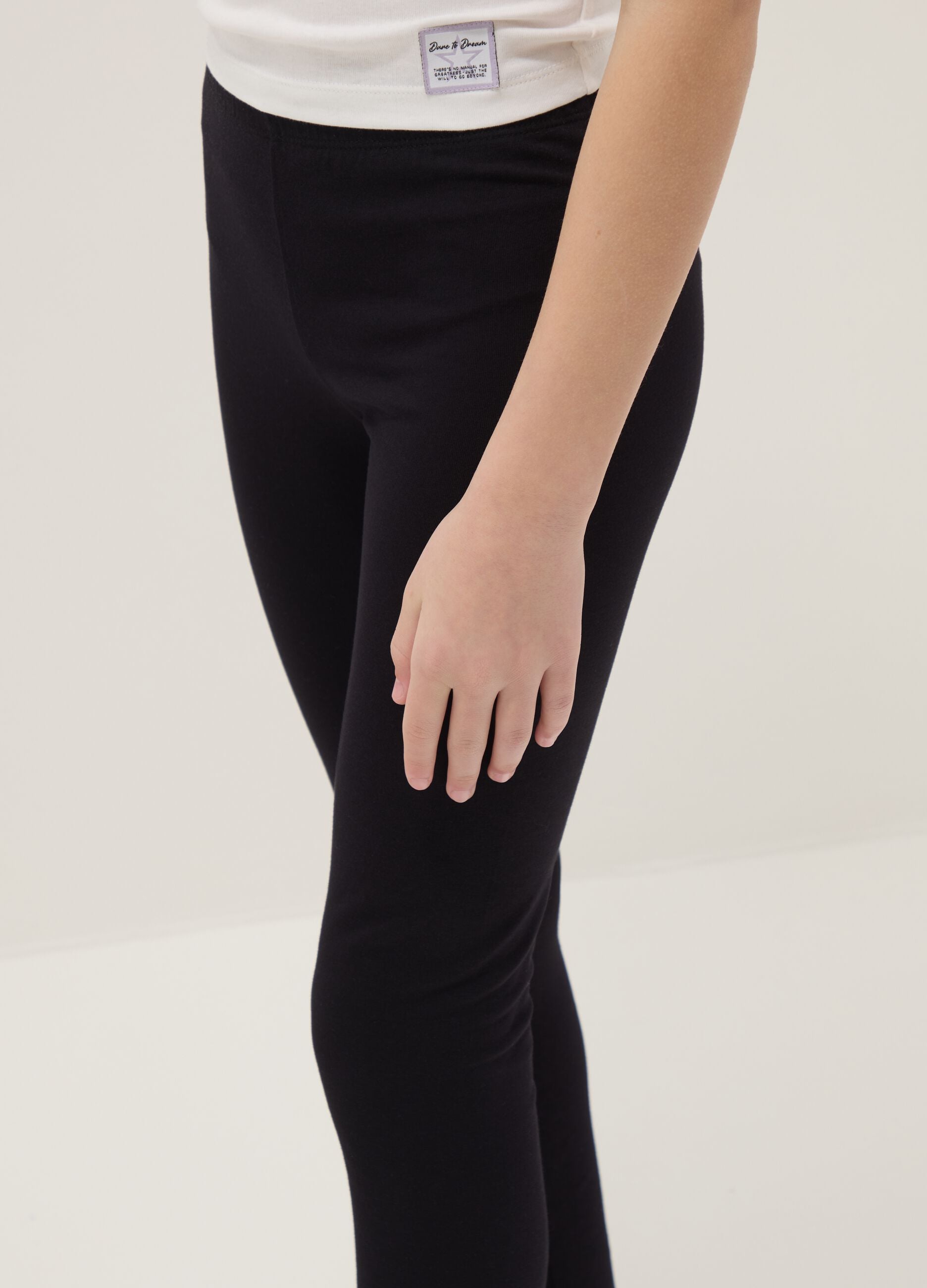 Girls' black leggings in stretchy cotton skinny fit