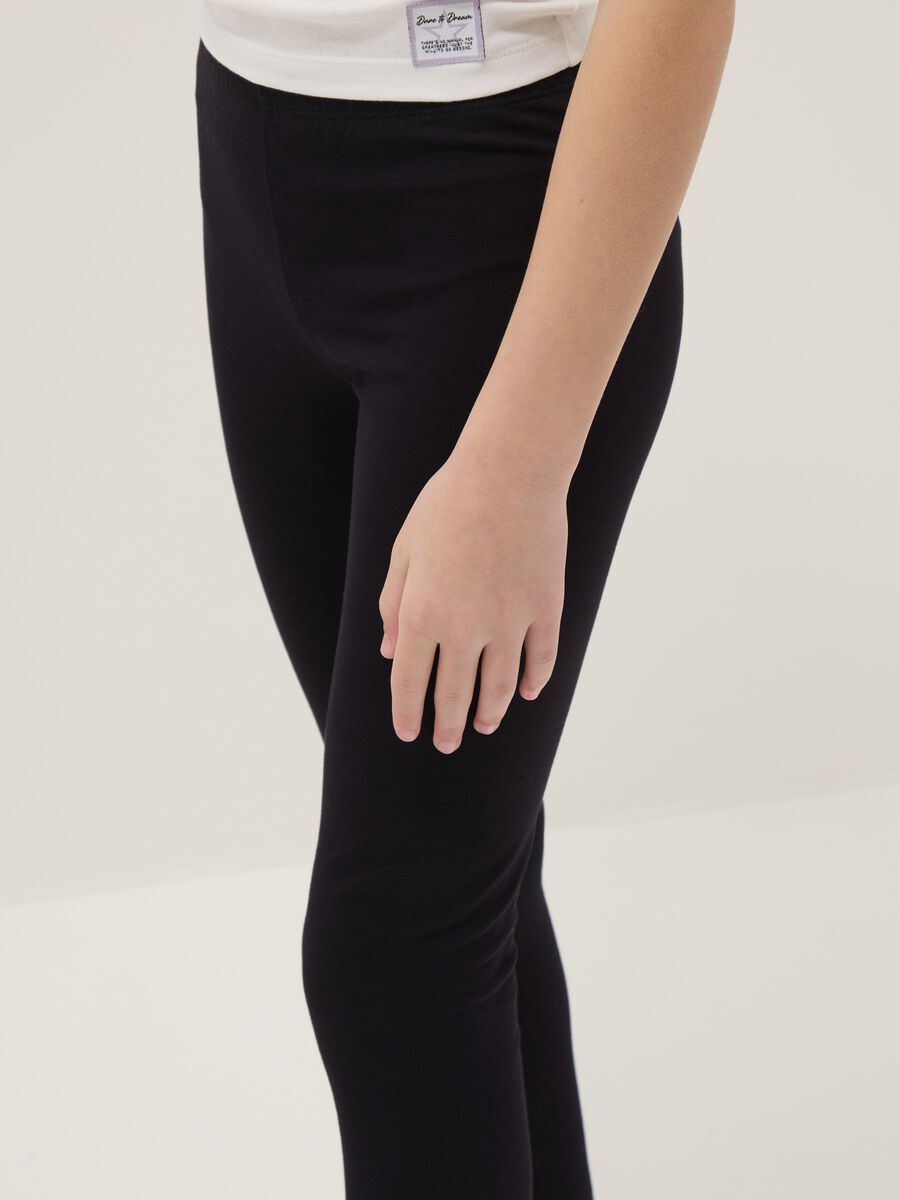 Girls' black leggings in stretchy cotton skinny fit_2
