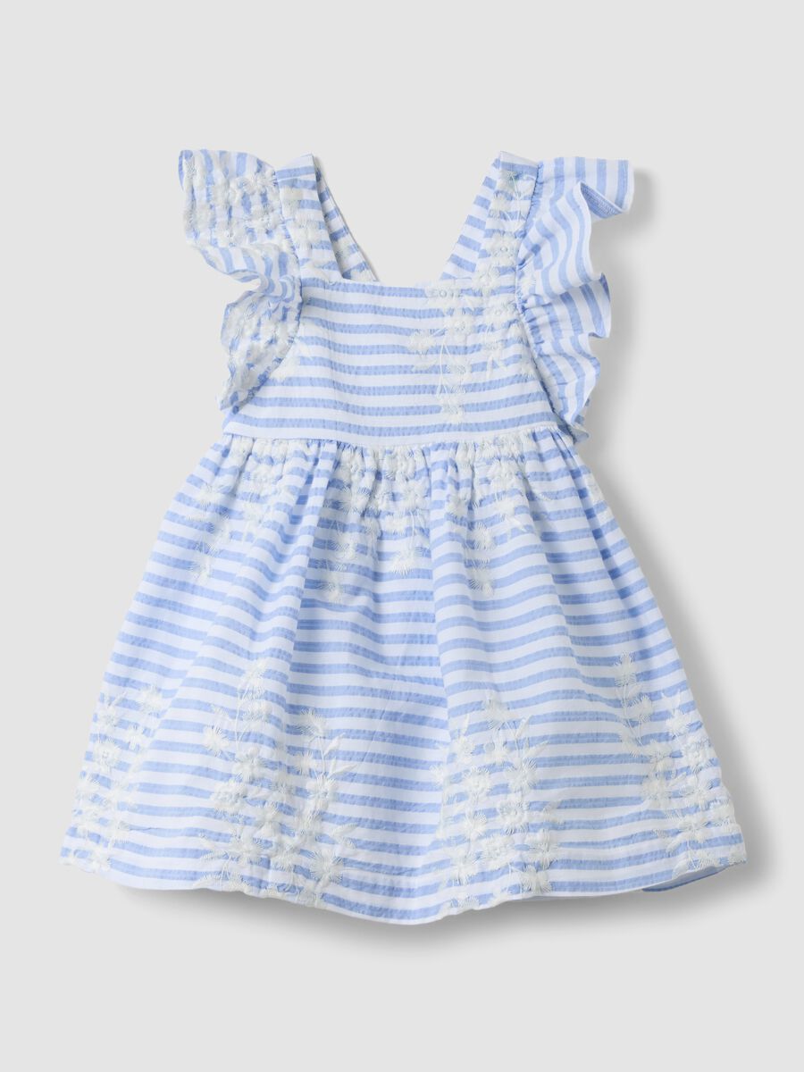 Abito a righe multicolor in puro cotone a righe con volant per bimba wide fit_0