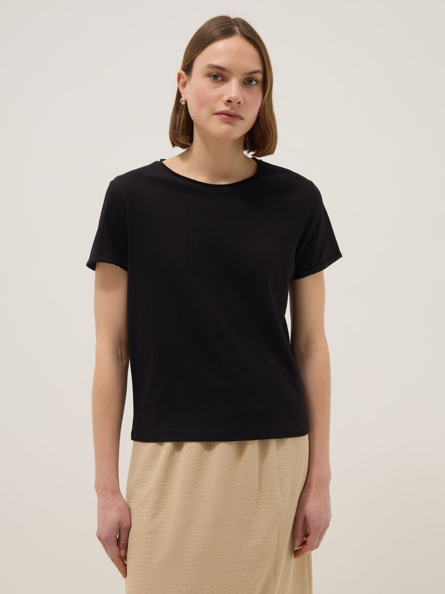 Black pure cotton short sleeve T-shirt regular fit_0