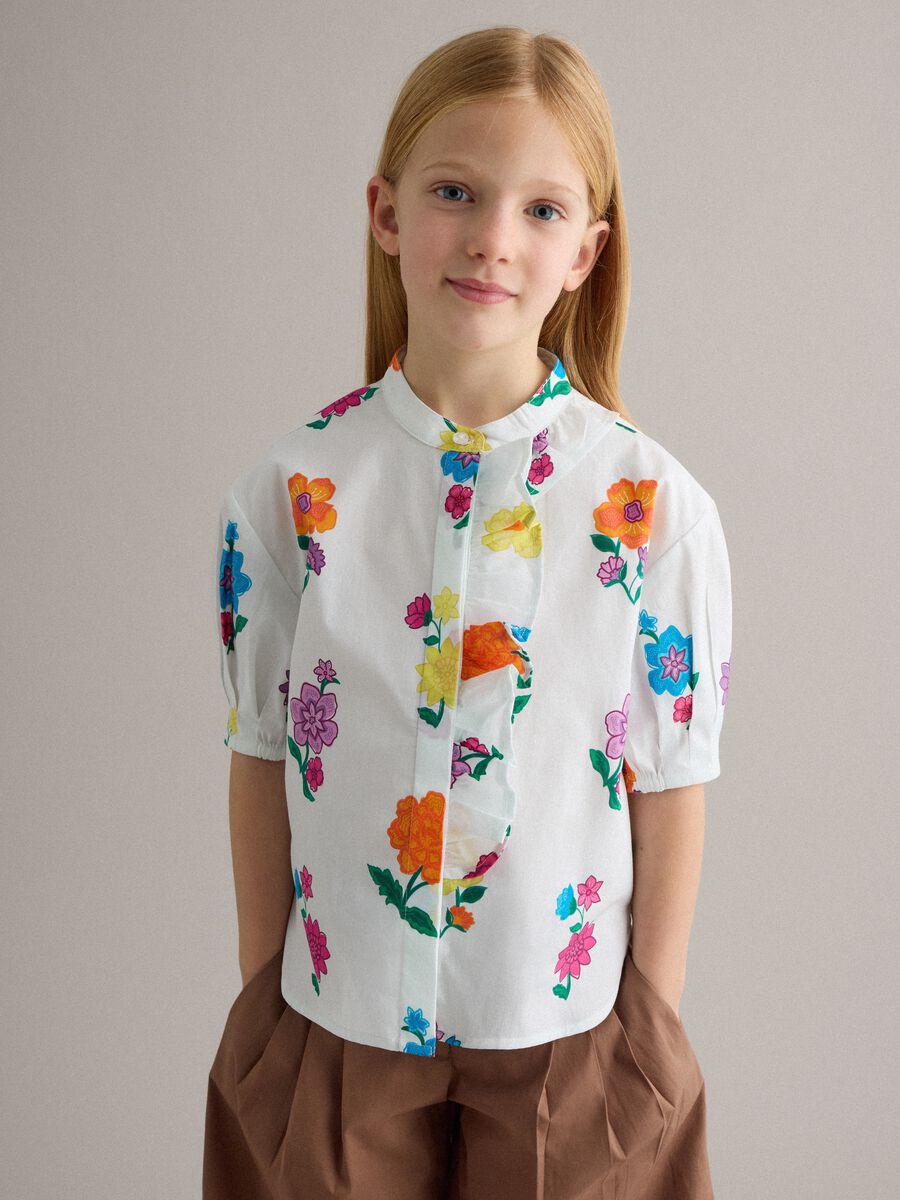Girl's regular fit multicolour pure cotton shirt with flowers_0