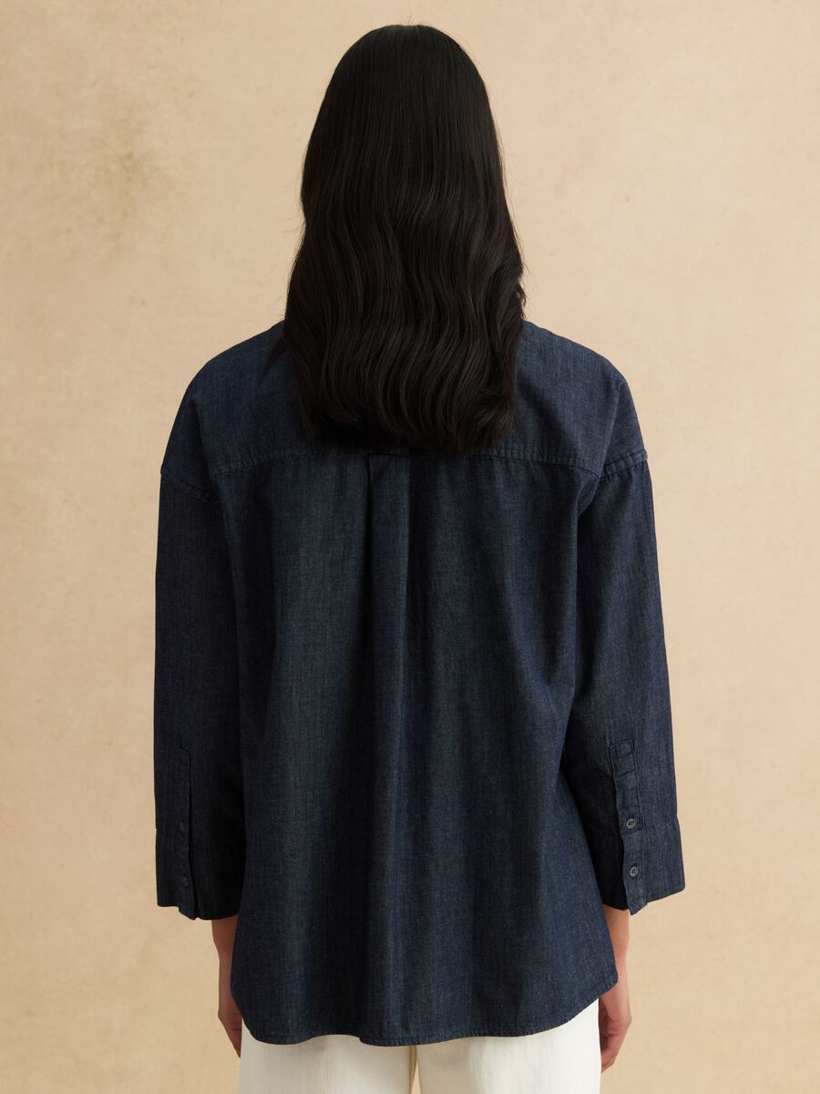 Oversized fit long shirt in pure blue denim cotton_2