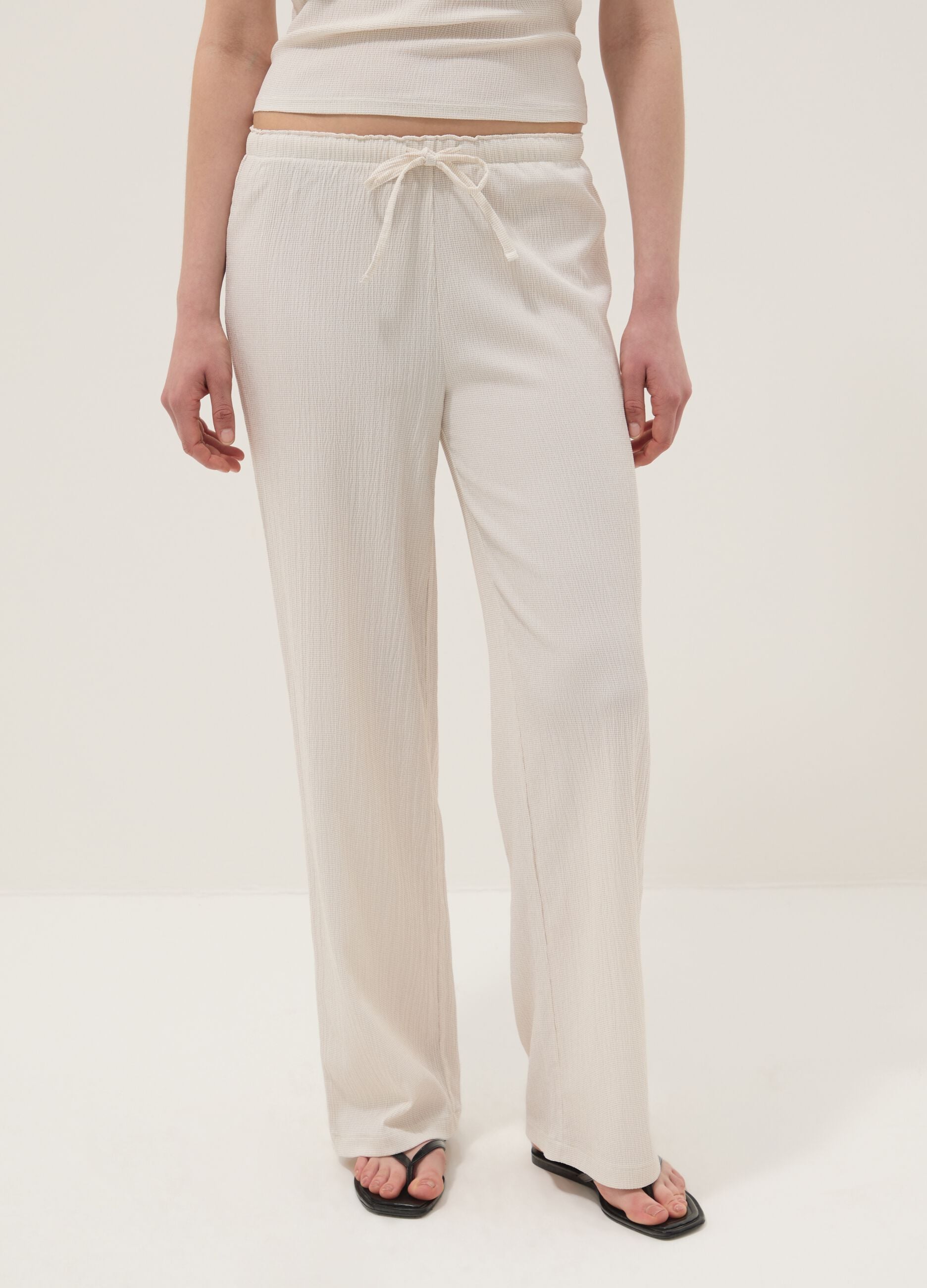 Beige stretch-fabric palazzo trousers