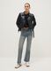 Black biker jacket regular fit with metallic details and diagonal zip_2