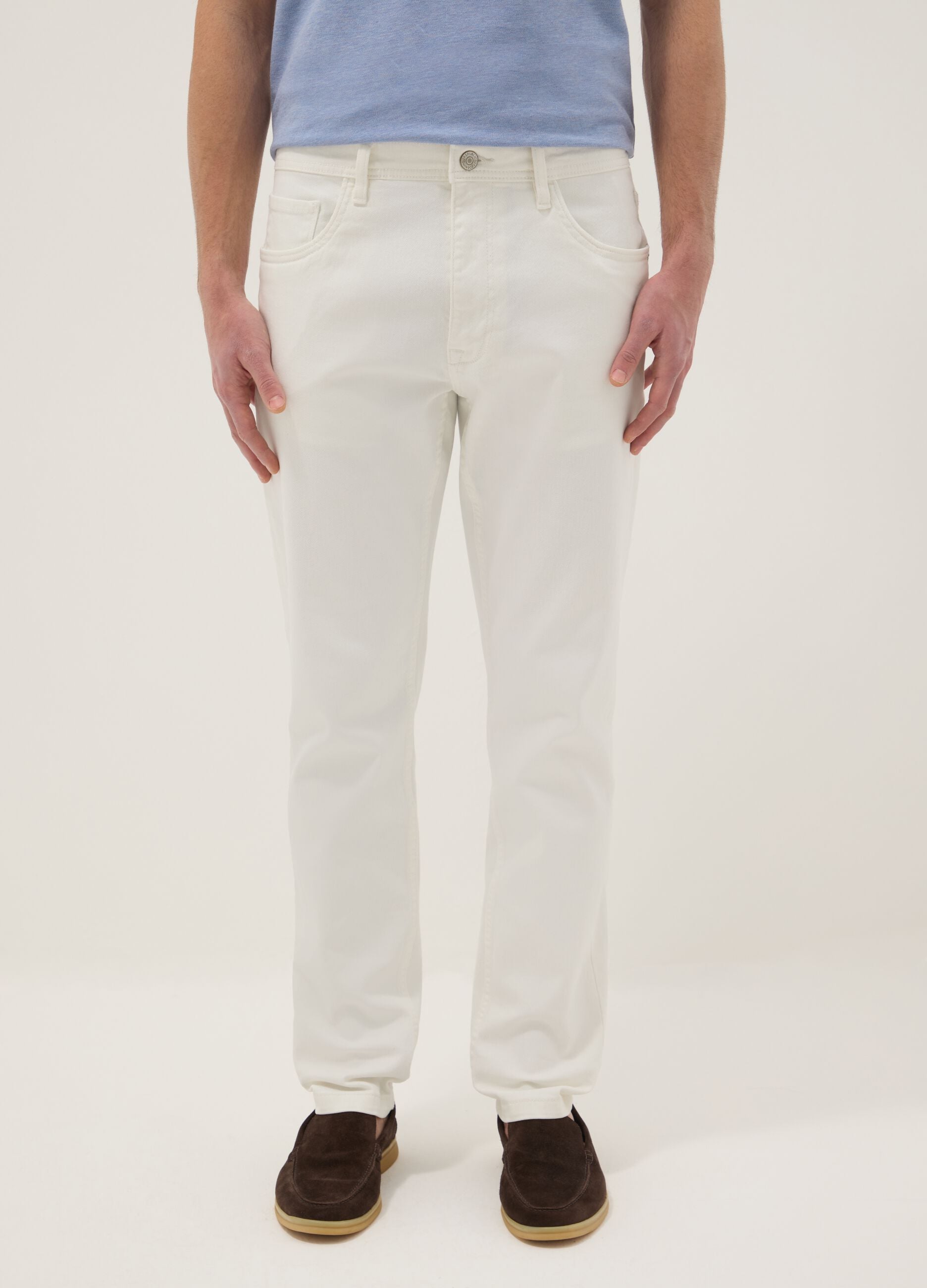 White stretch cotton slim fit jeans with five pockets