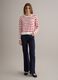 Beige jumper with red stripes in pure cotton regular fit_1