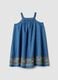 Blue pure lyocell dress with straps and hem embroidery_4