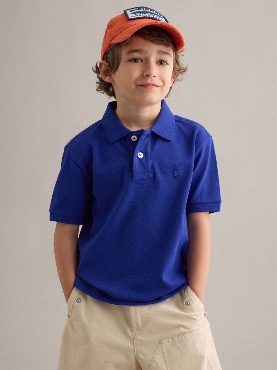 Boys' Regular Fit Blue Stretch Cotton Polo_0