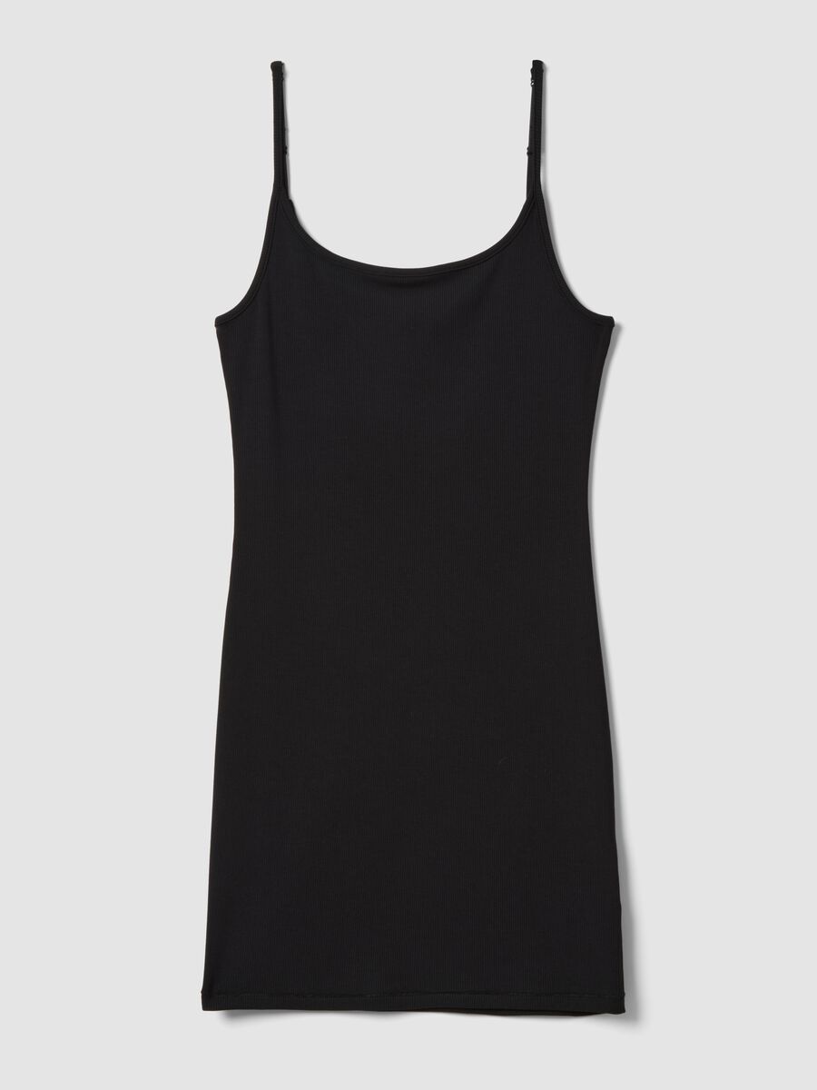 Black fitted ribbed stretch modal dress with straps_4