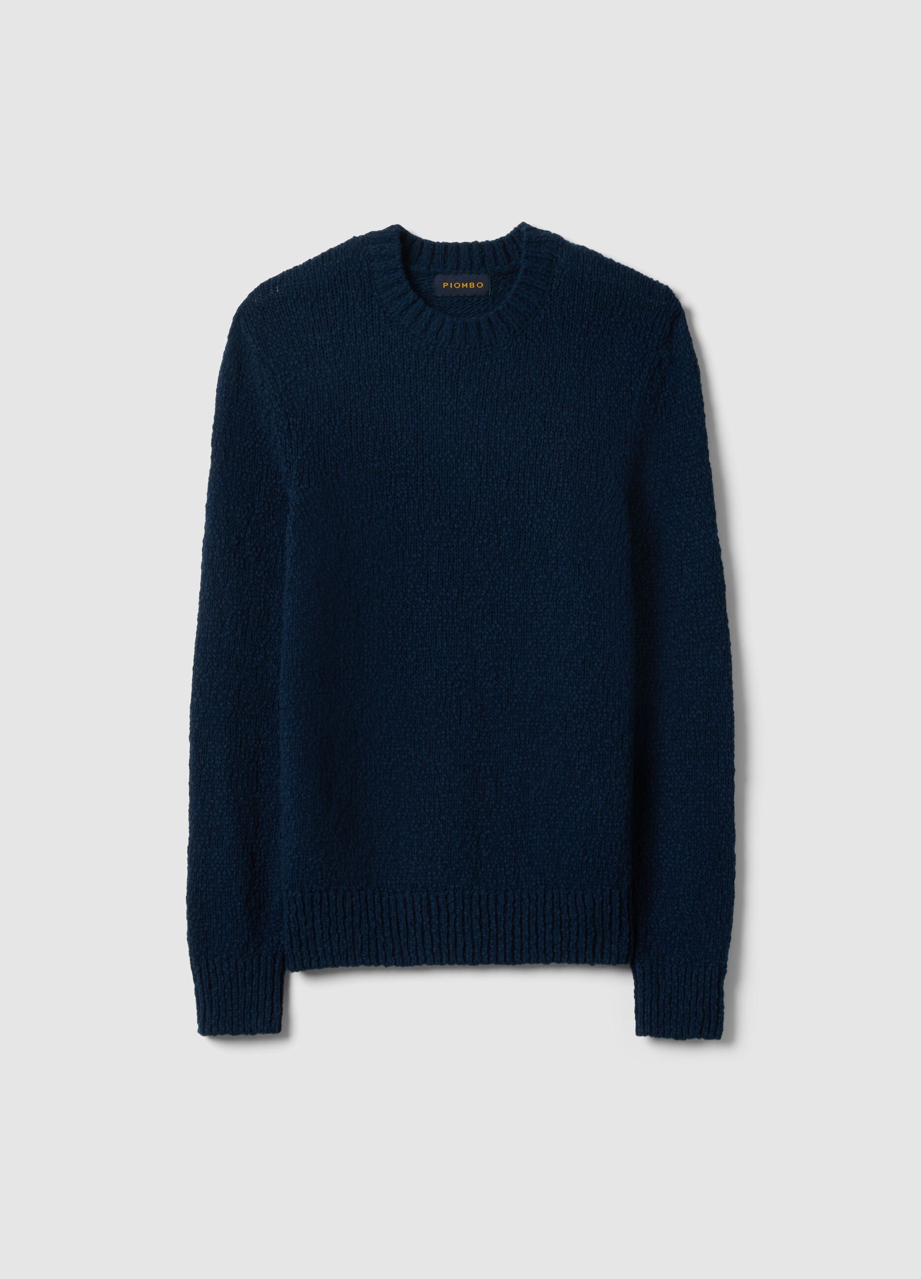 Long sleeve blue pure cotton pullover regular fit