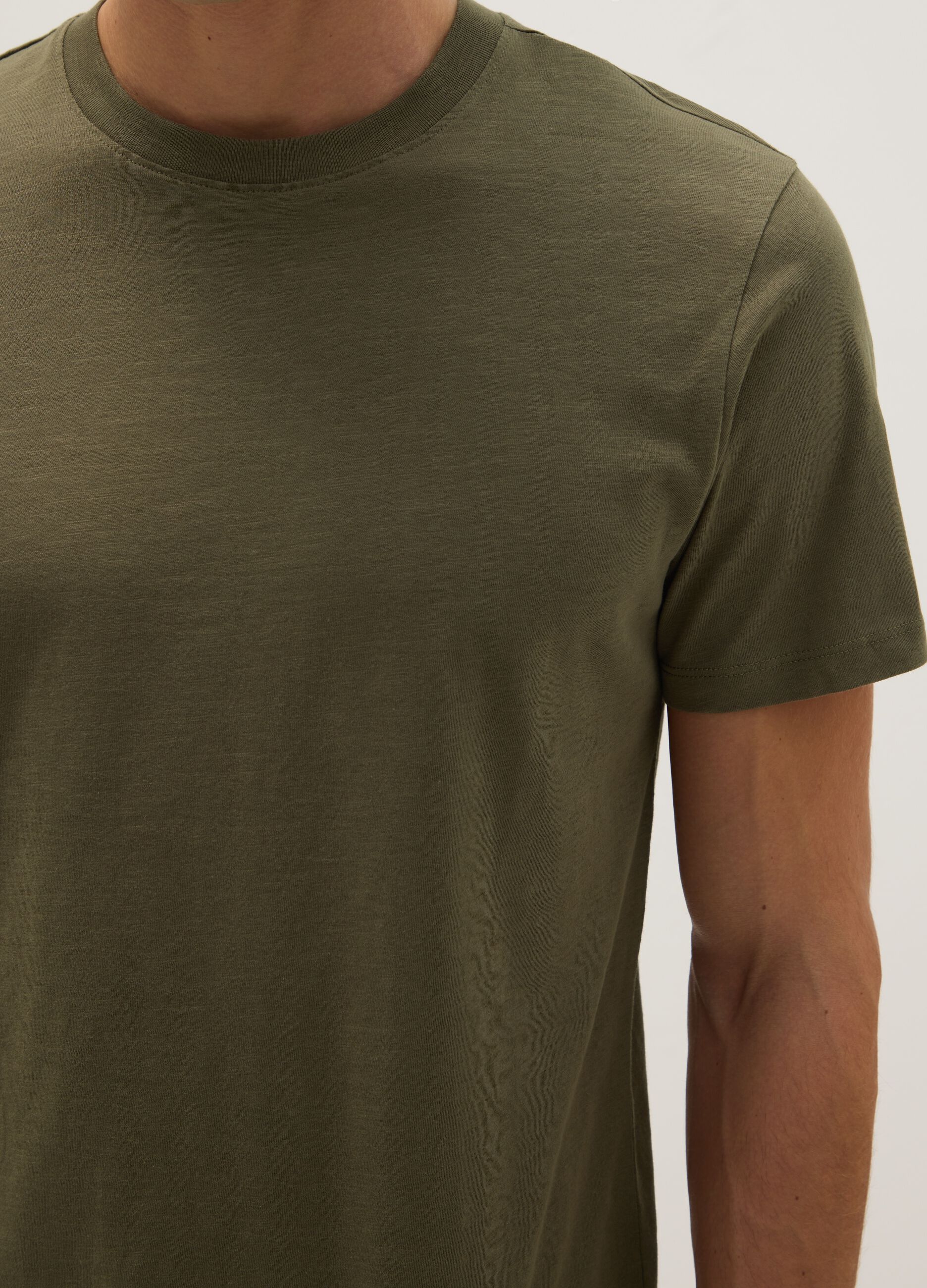 Regular fit green pure cotton t-shirt